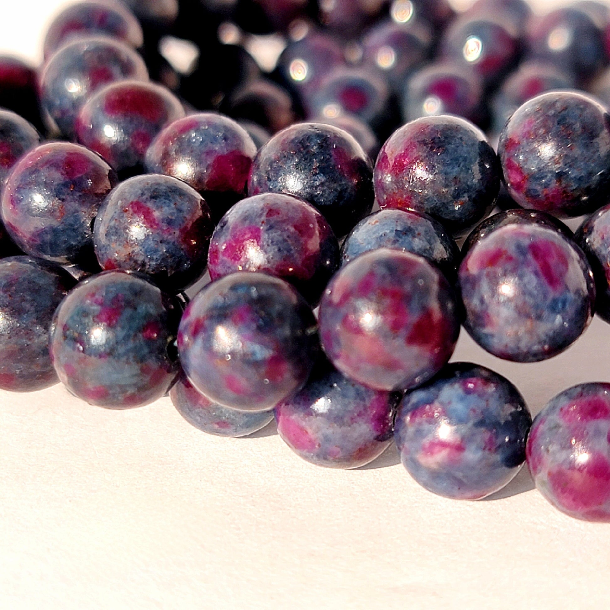 Ruby in Kyanite Round Bead Crystal Stretch Bracelet