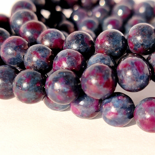 Ruby in Kyanite Round Bead Crystal Stretch Bracelet
