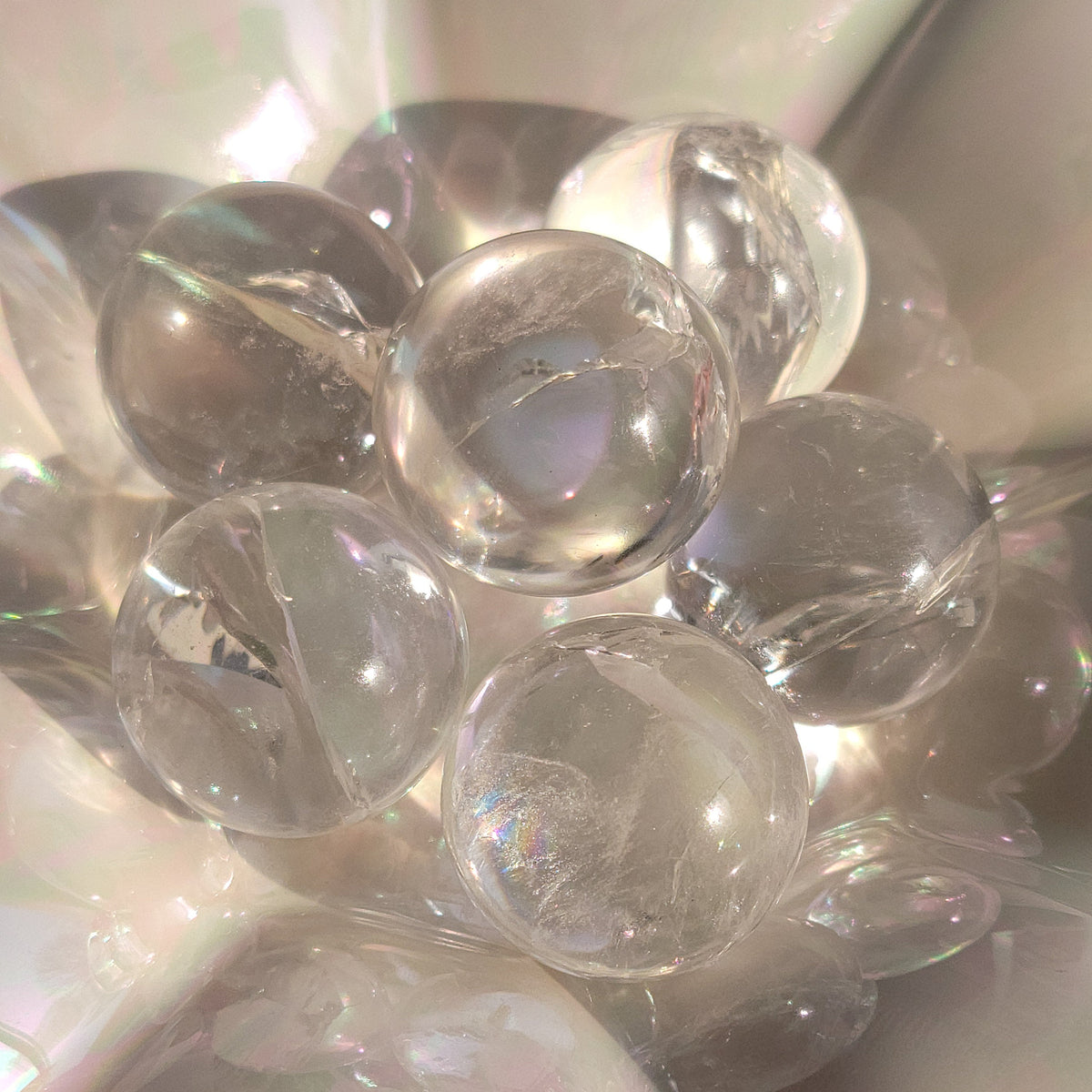 Clear Quartz Mini Crystal Sphere with Rainbow Inclusions