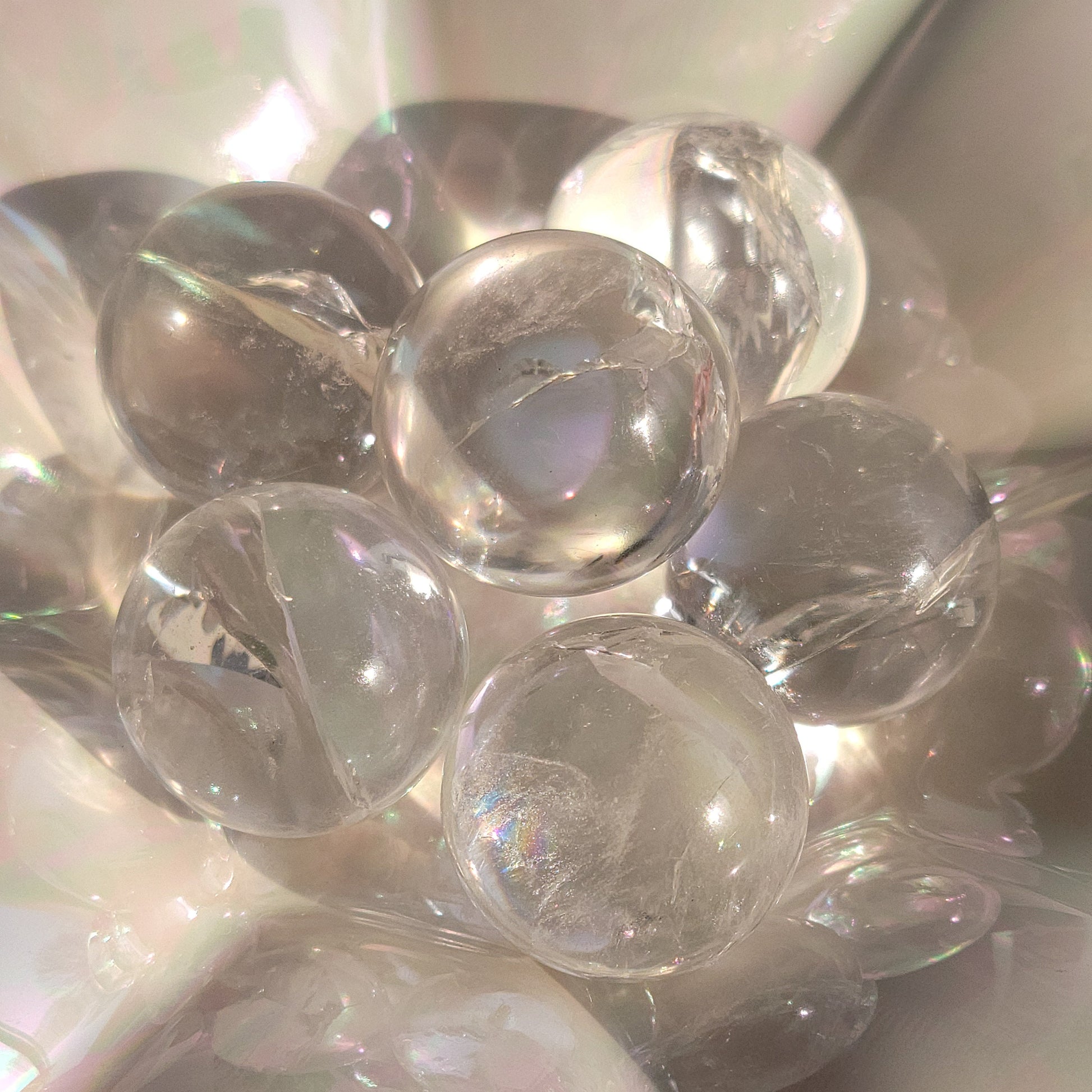 Clear Quartz Mini Crystal Sphere with Rainbow Inclusions