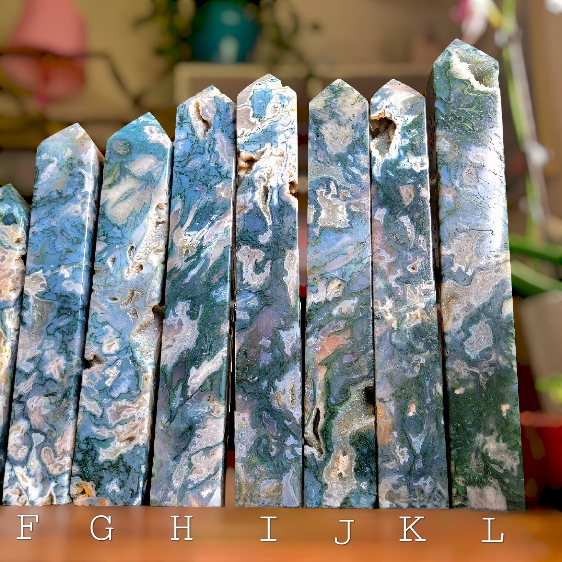 Extra Large Moss Agate Polished crystal towers