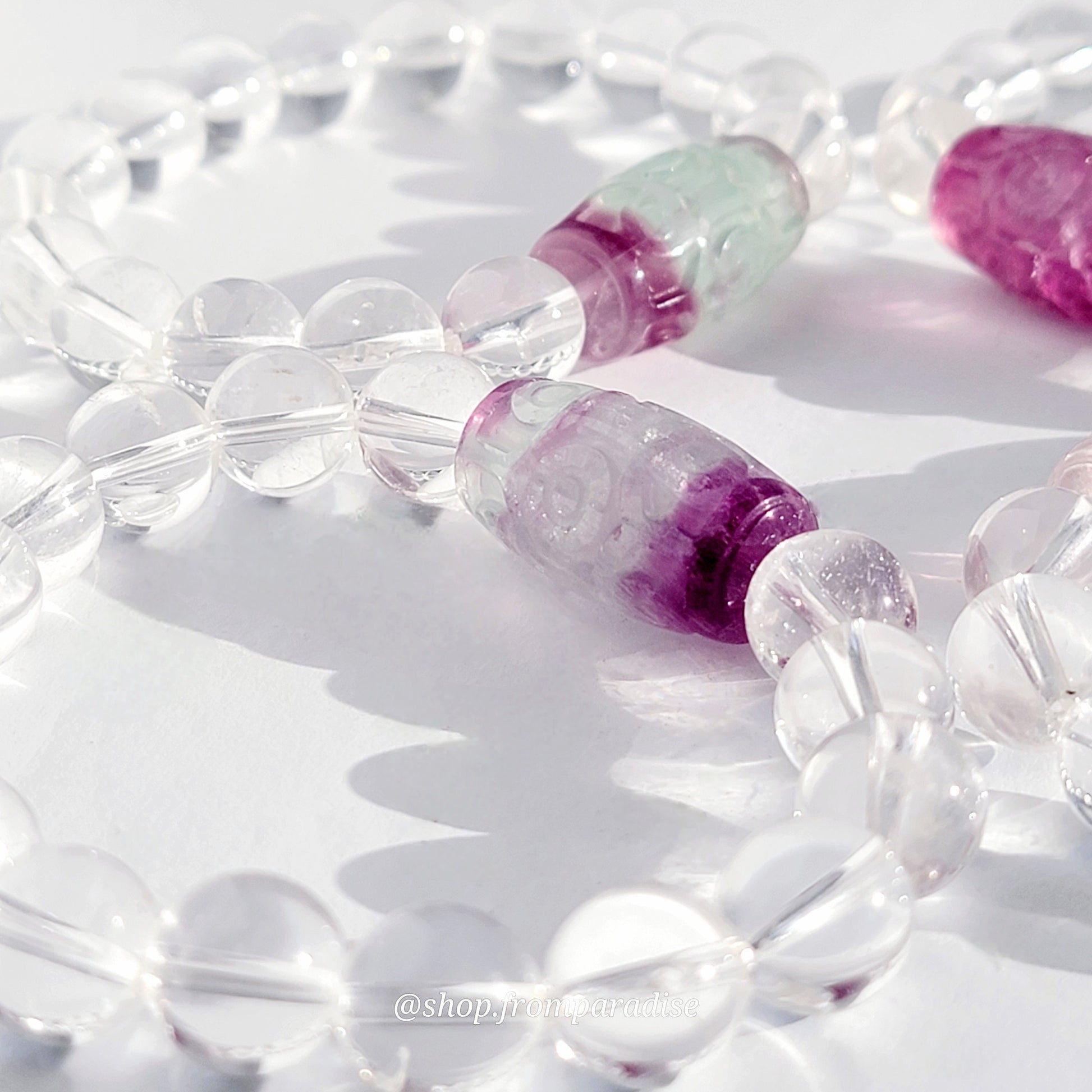 Fluorite and Clear Quartz Handmade Crystal Bracelet