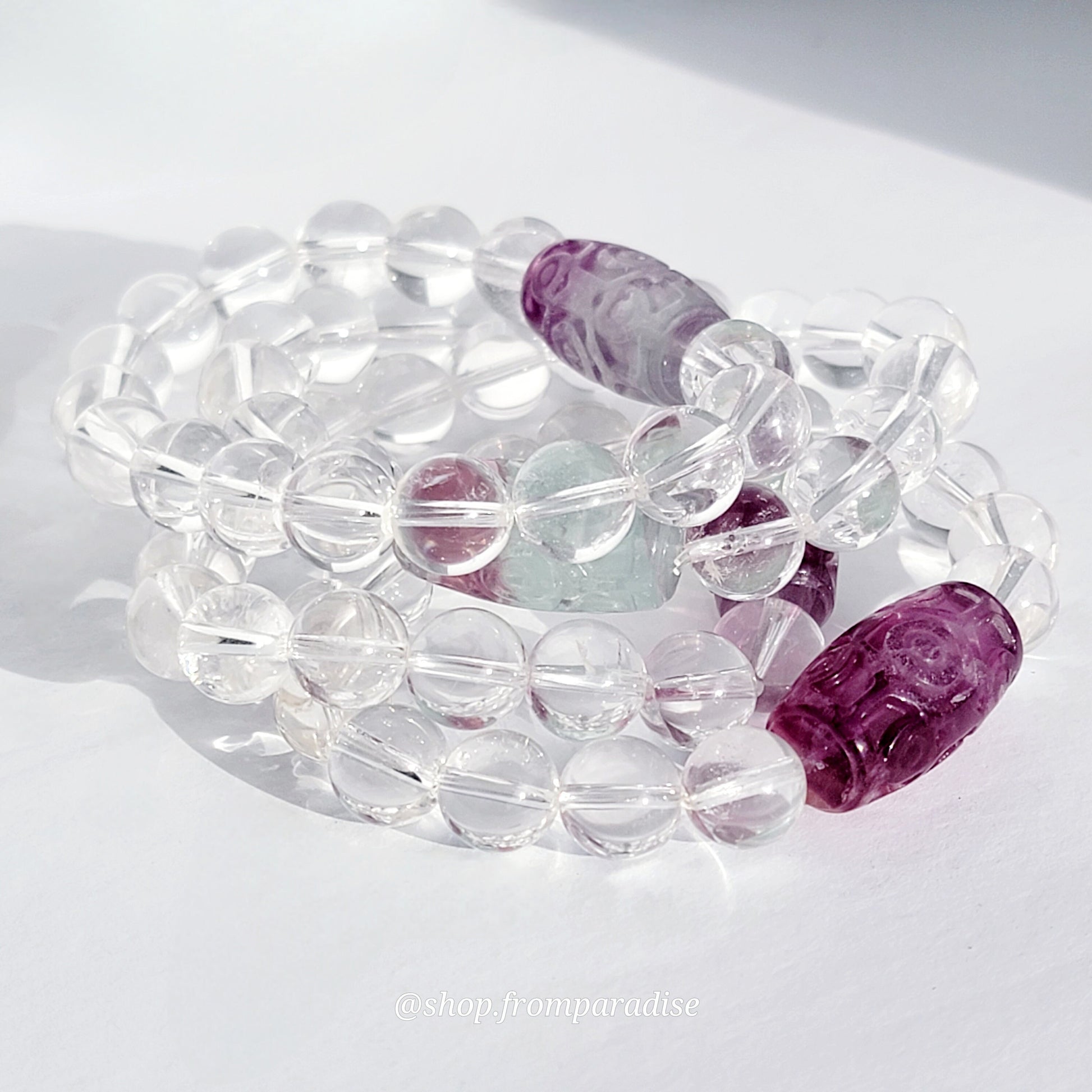 Fluorite and Clear Quartz Handmade Crystal Bracelet