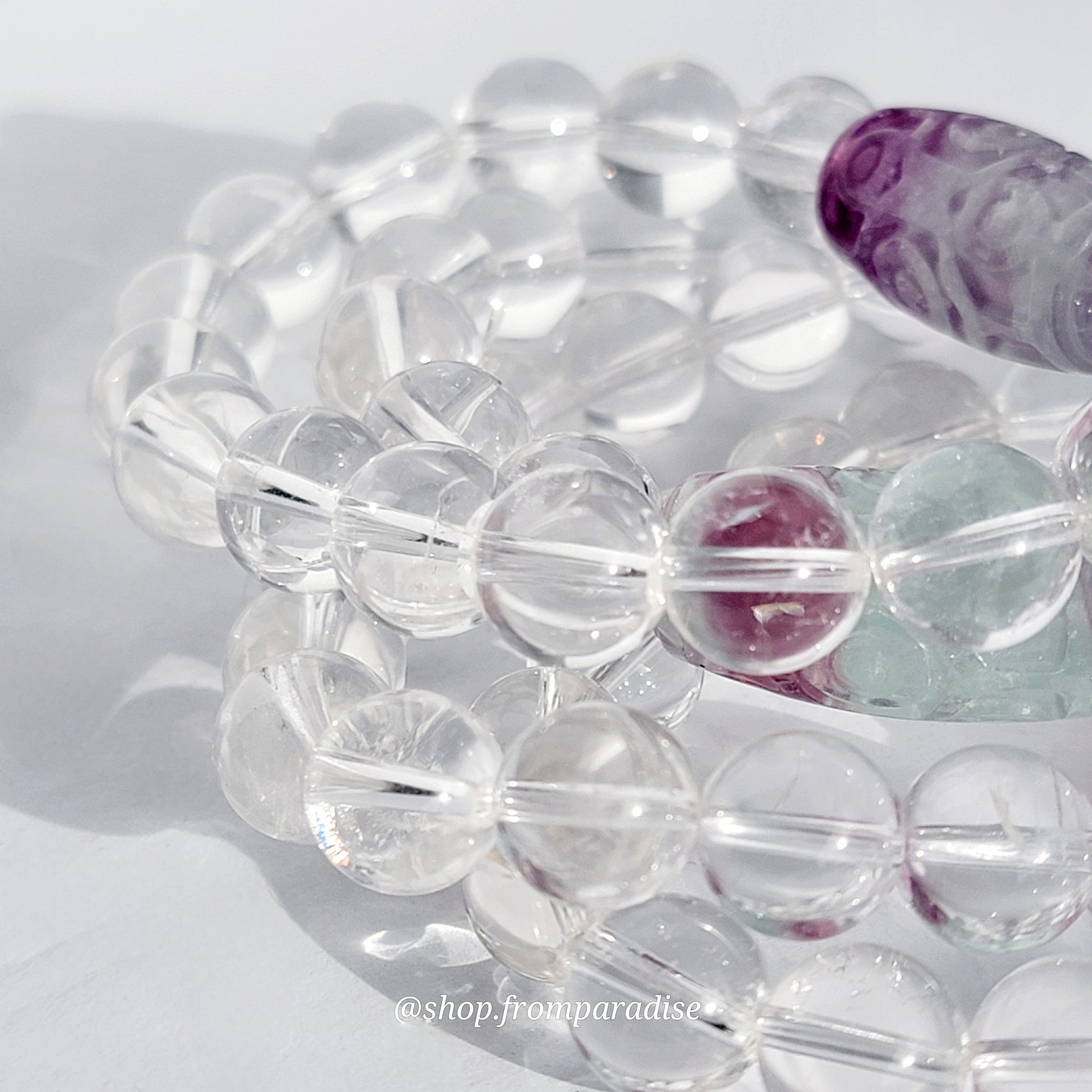 Fluorite and Clear Quartz Handmade Crystal Bracelet