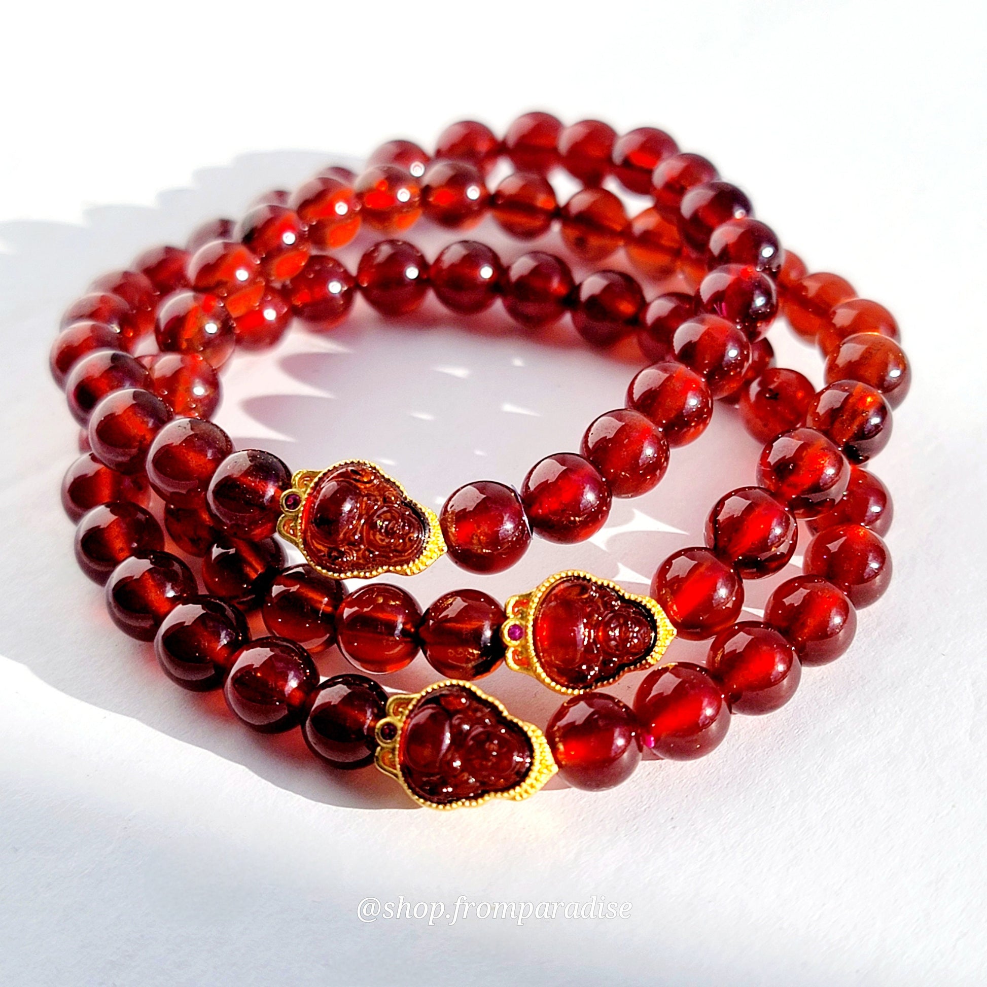 Garnet Laughing Buddha Handmade Crystal Bracelet
