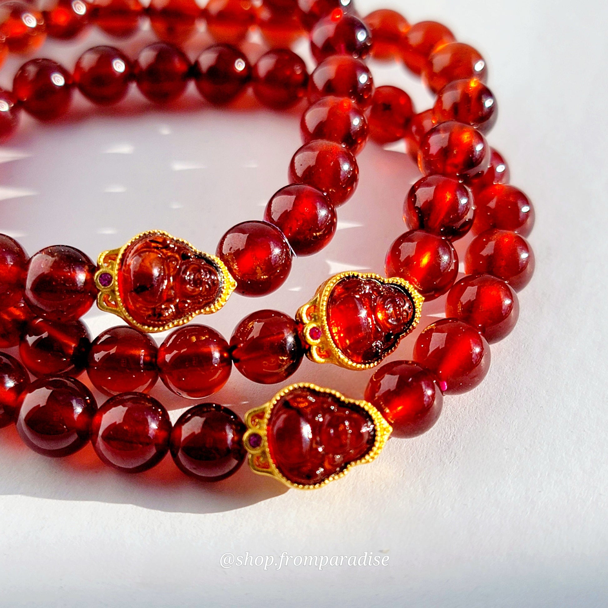 Garnet Laughing Buddha Handmade Crystal Sterling Silver Bracelet