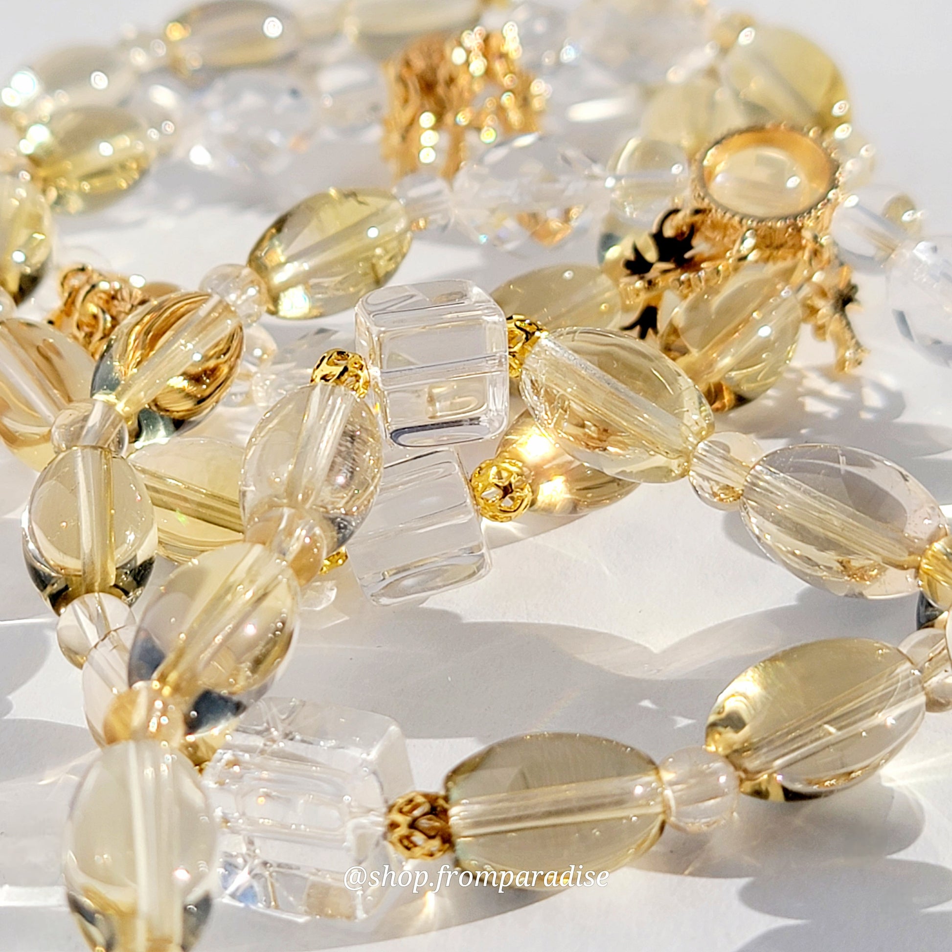 Citrine and Clear Quartz Cross Charm Crystal Gemstone Womens Bracelet