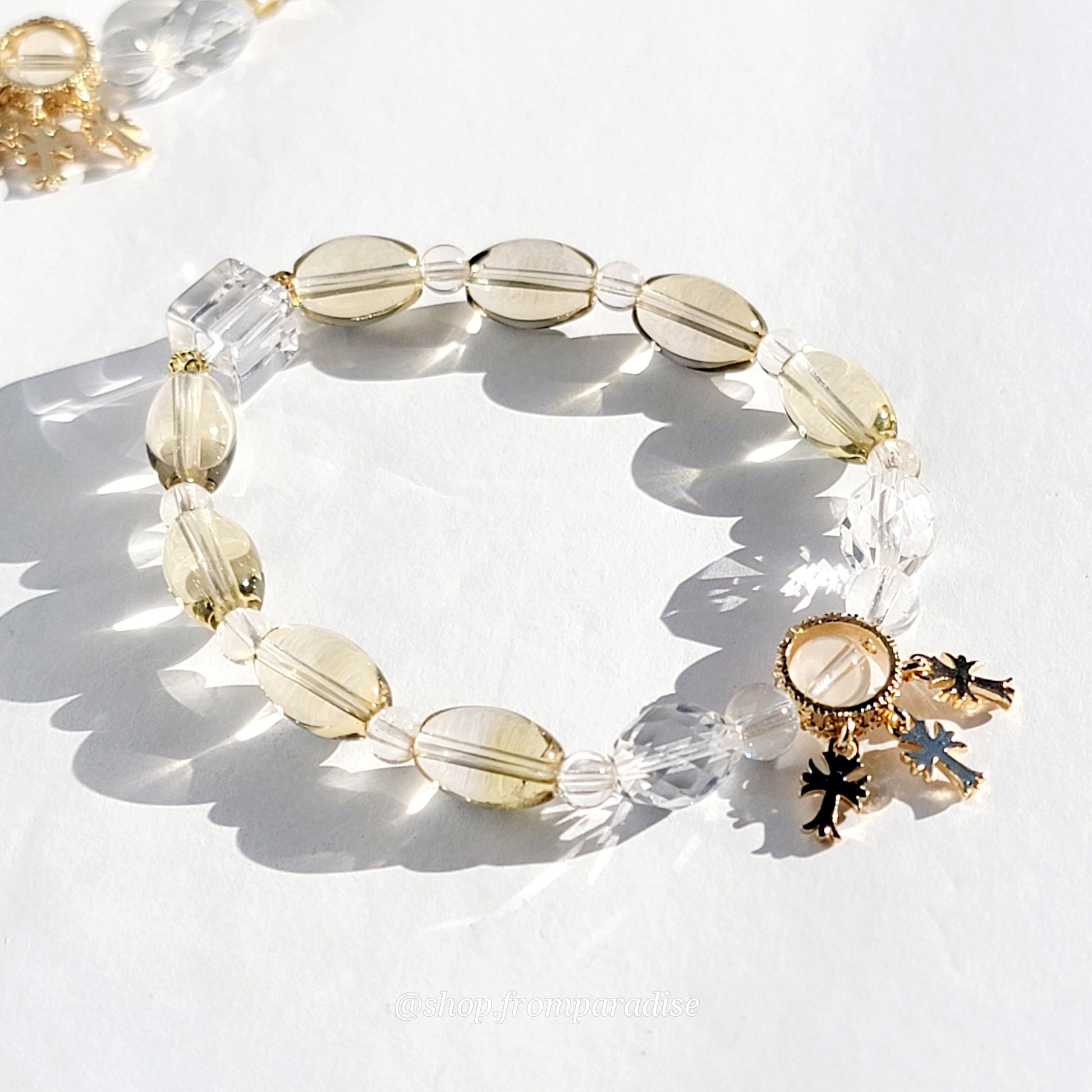 Citrine and Clear Quartz Cross Charm Crystal Gemstone Bracelet