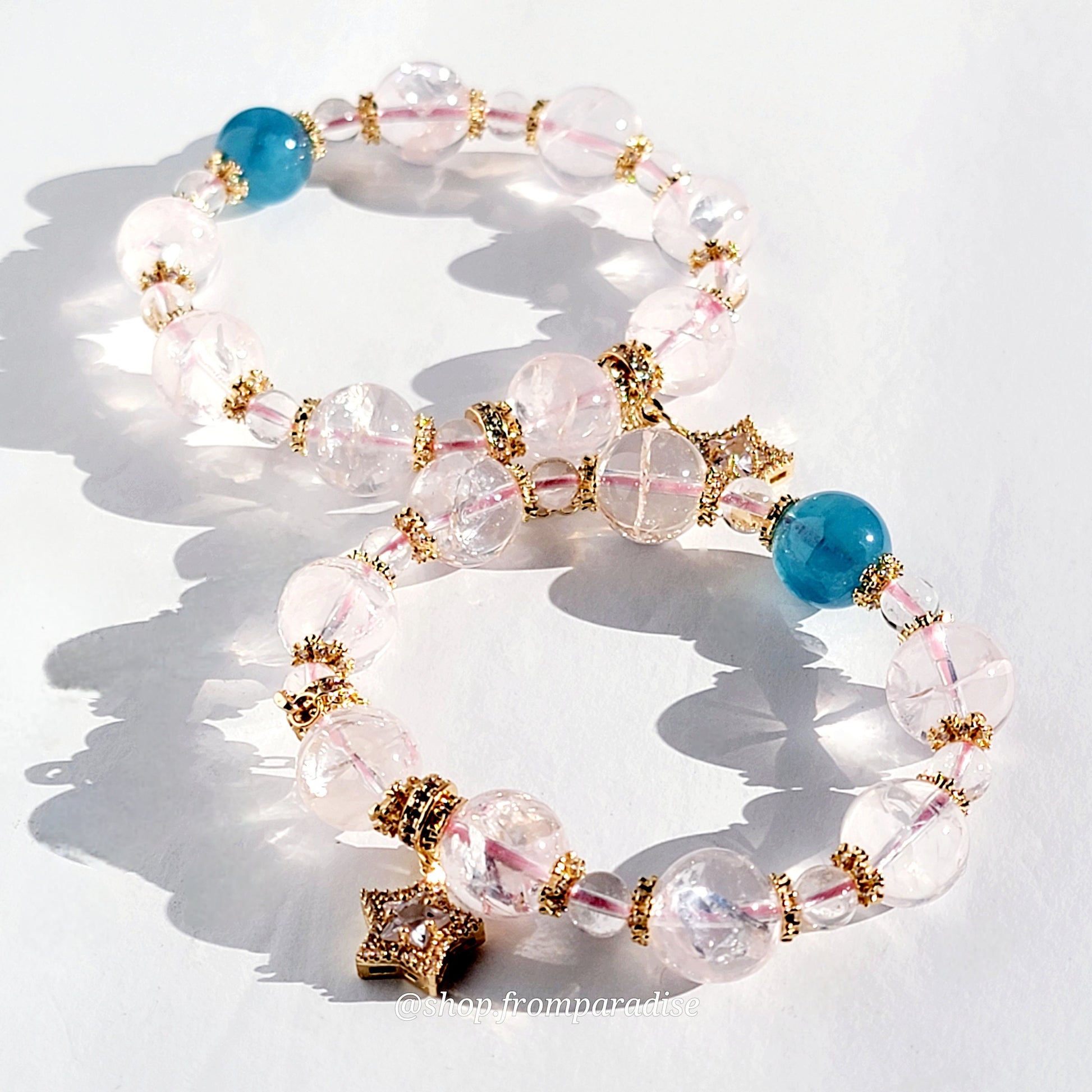 Rose Quartz and Aquamarine Star Charm Handmade Crystal Bracelet