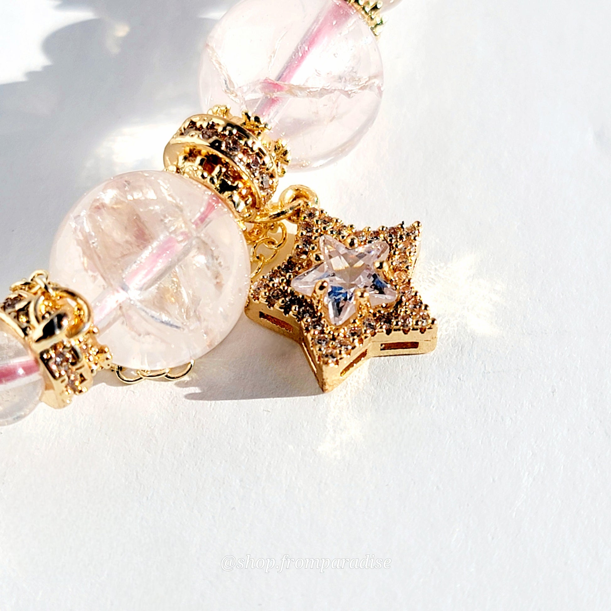 Star Charm on Rose Quartz and Aquamarine Star Charm Handmade Crystal Bracelet