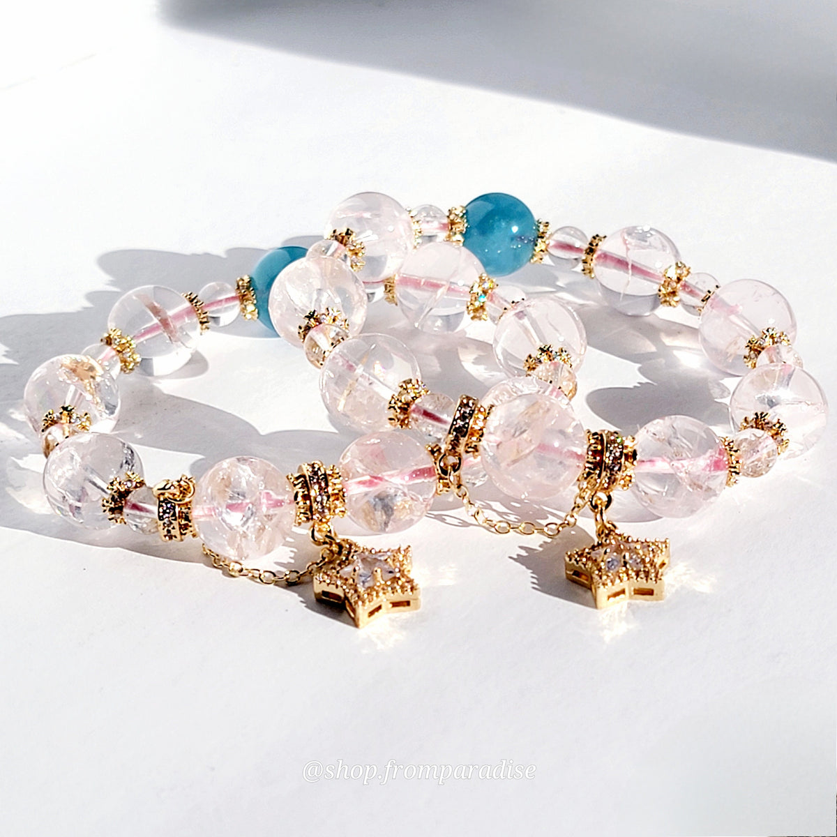 Rose Quartz and Aquamarine Gemstone Bracelet