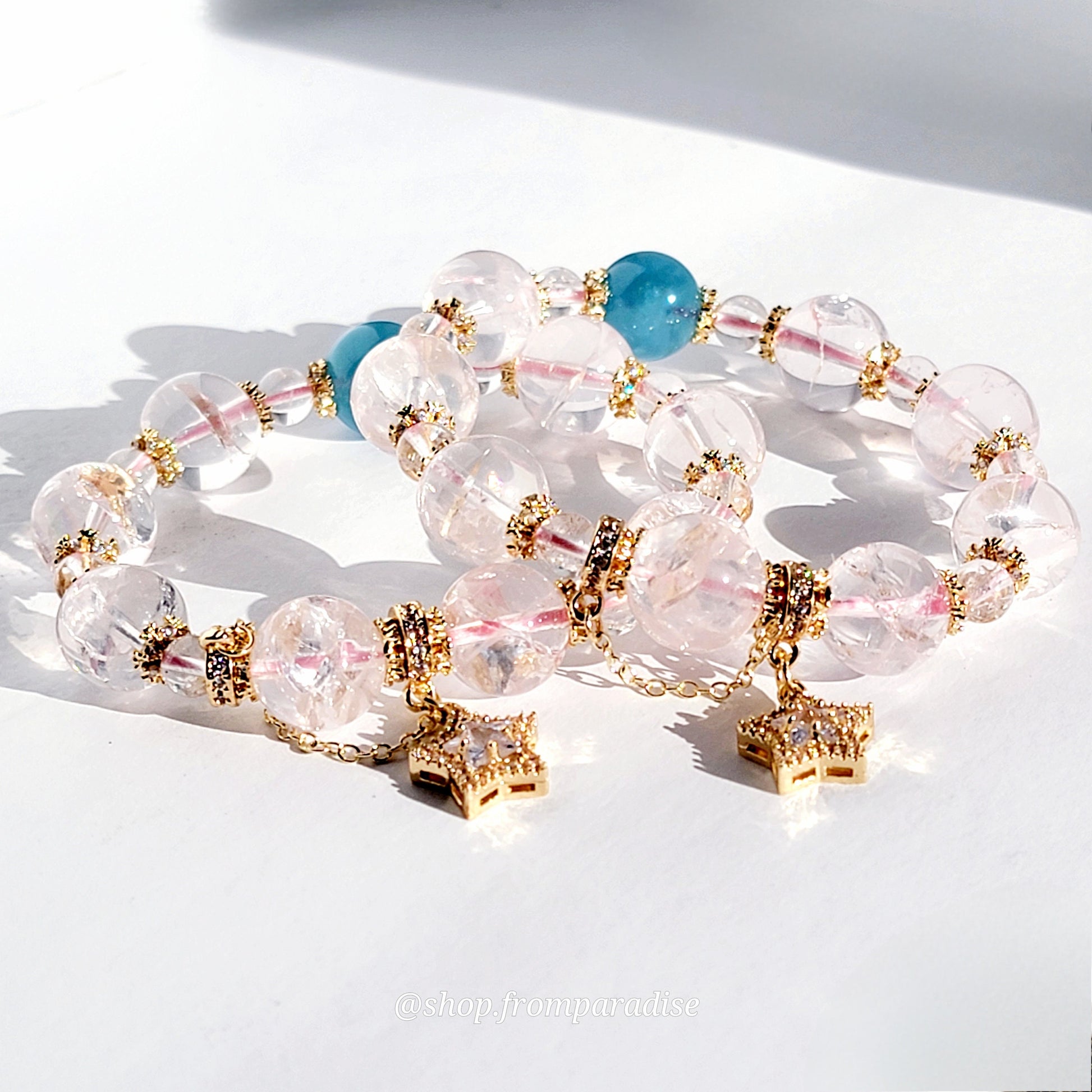 Rose Quartz and Aquamarine Gemstone Bracelet
