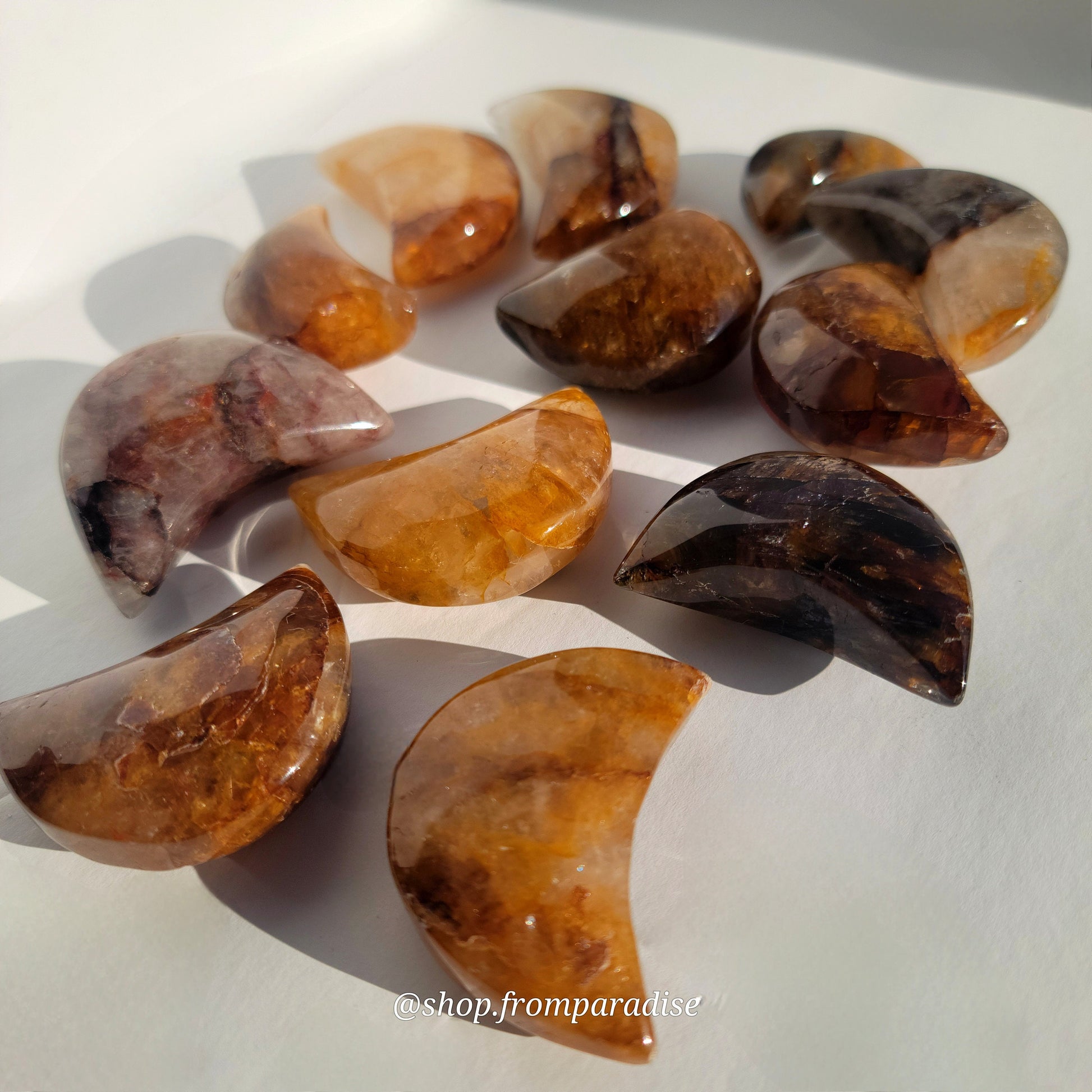 golden healer hematoid quartz moon carving