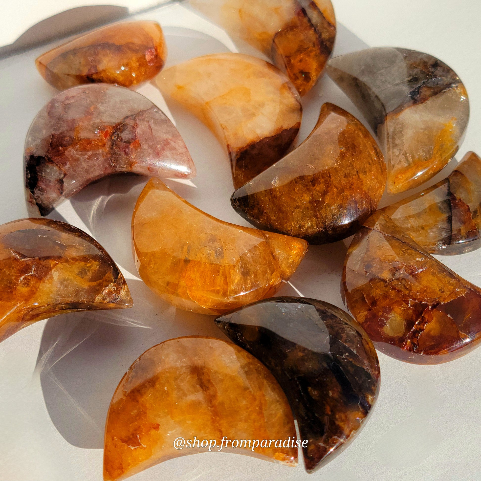 yellow hematoid quartz moon carving