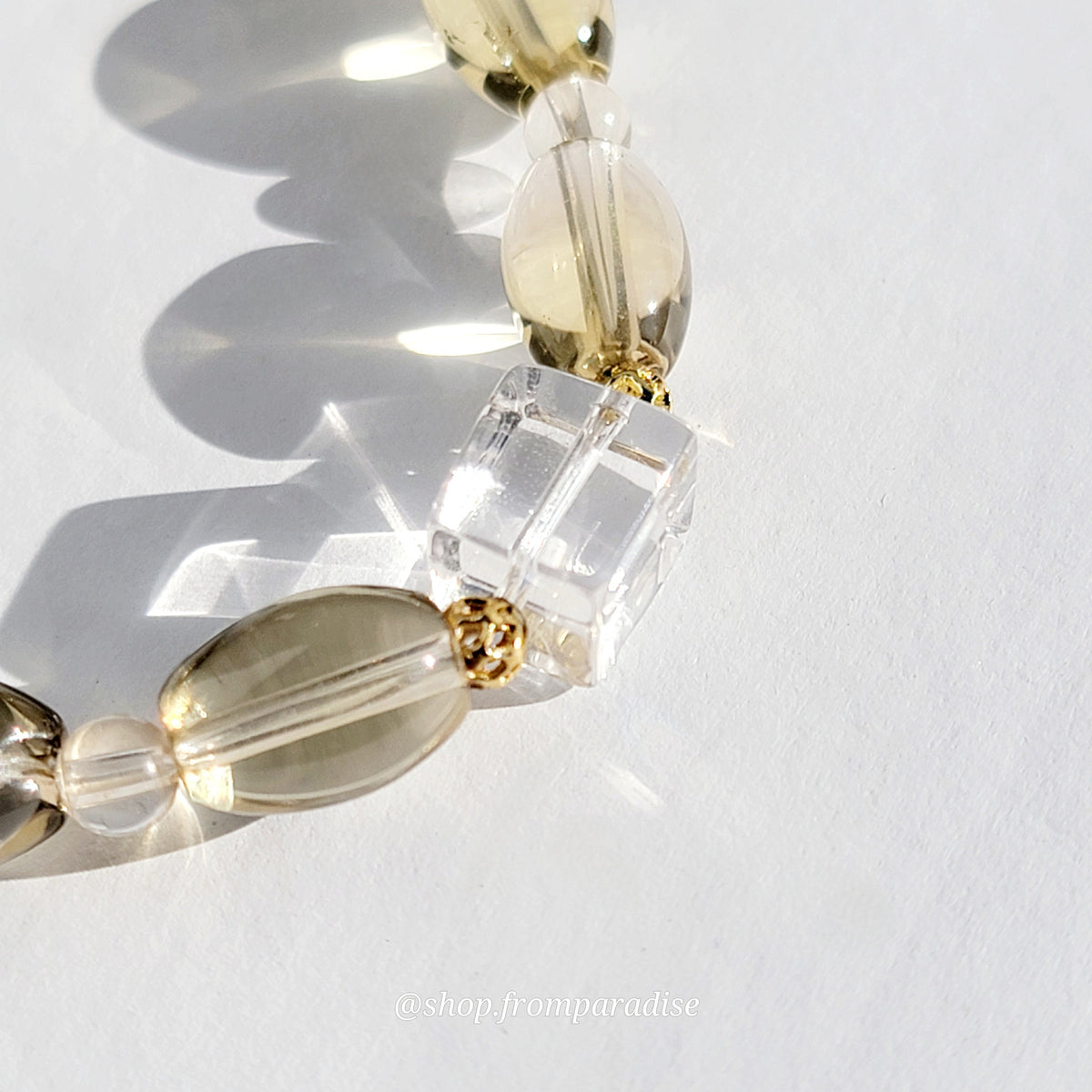 Citrine and Clear Quartz Cross Charm Crystal Gemstone Bracelet