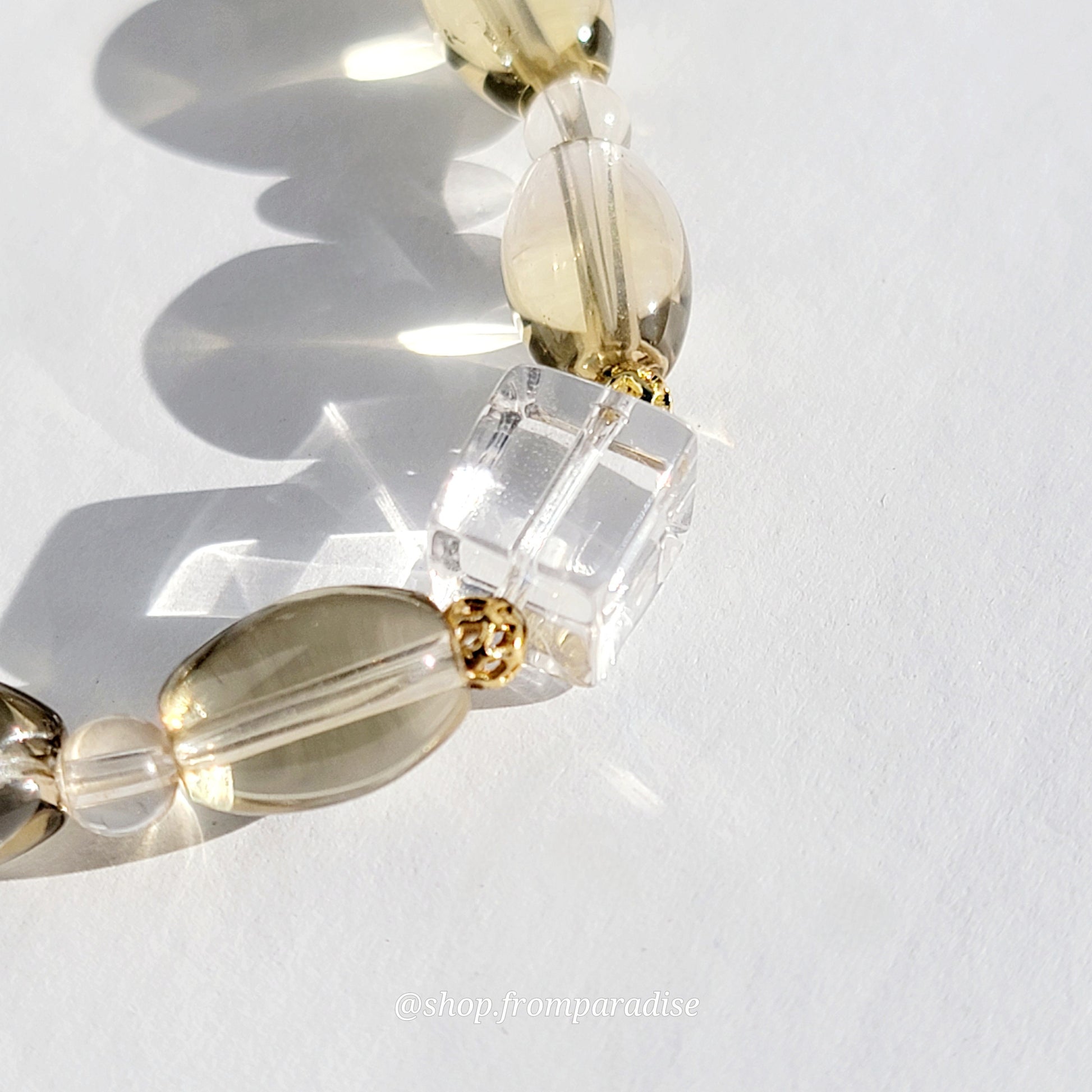 Citrine and Clear Quartz Cross Charm Crystal Gemstone Bracelet