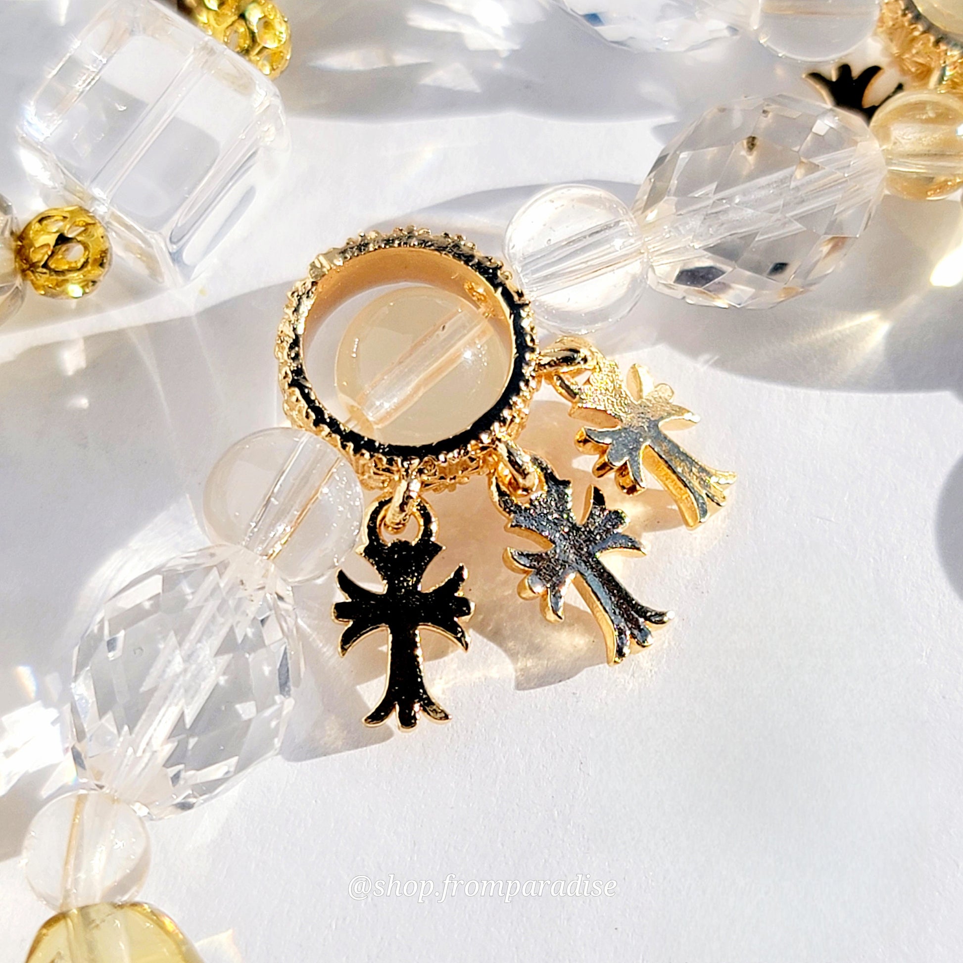 Citrine and Clear Quartz Cross Charm Crystal Gemstone Bracelet