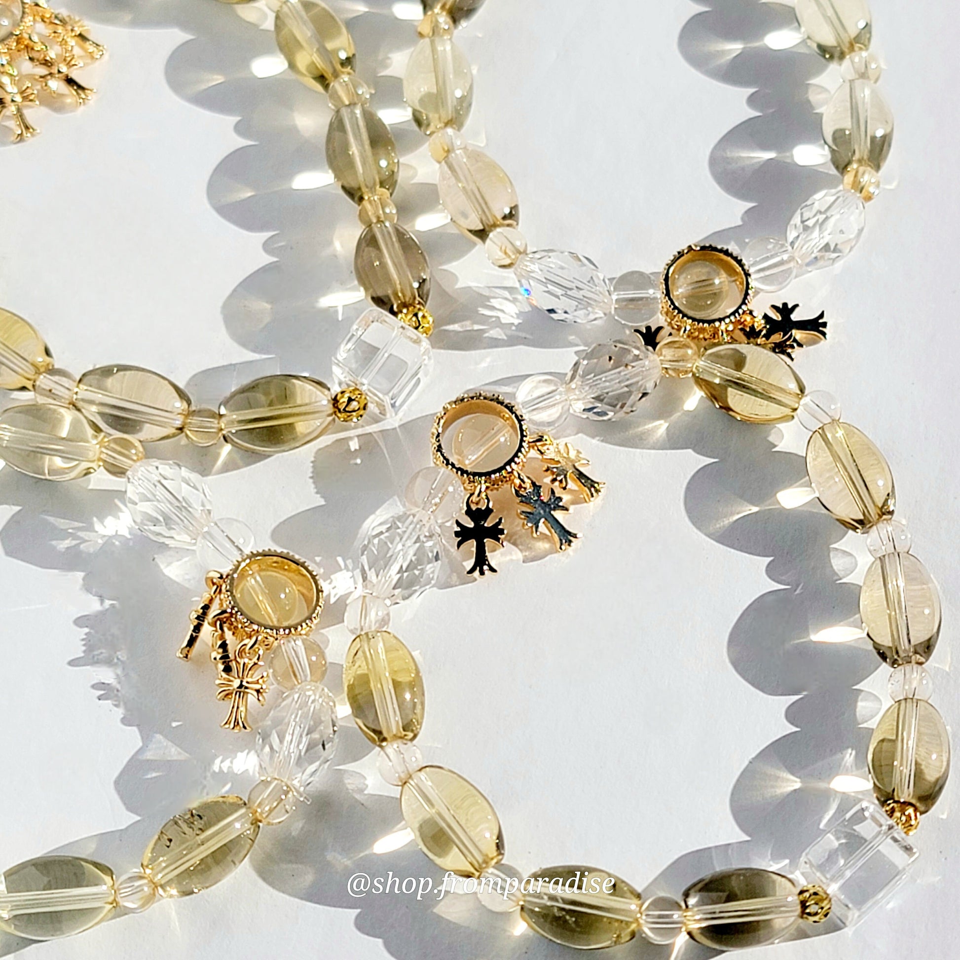 Citrine and Clear Quartz Cross Charm Crystal Bracelet