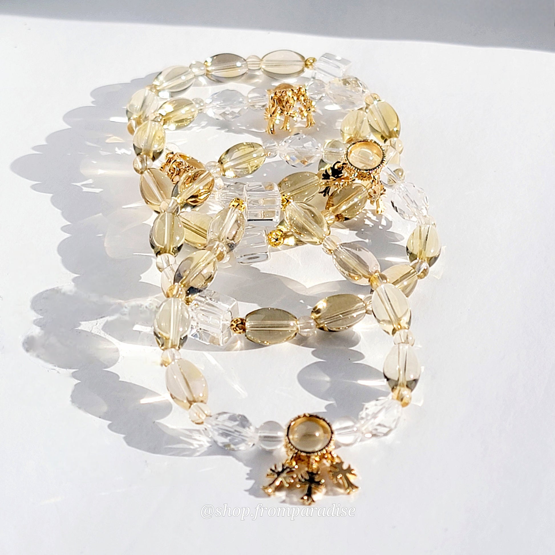 Citrine and Clear Quartz Cross Charm Crystal Gemstone Bracelet