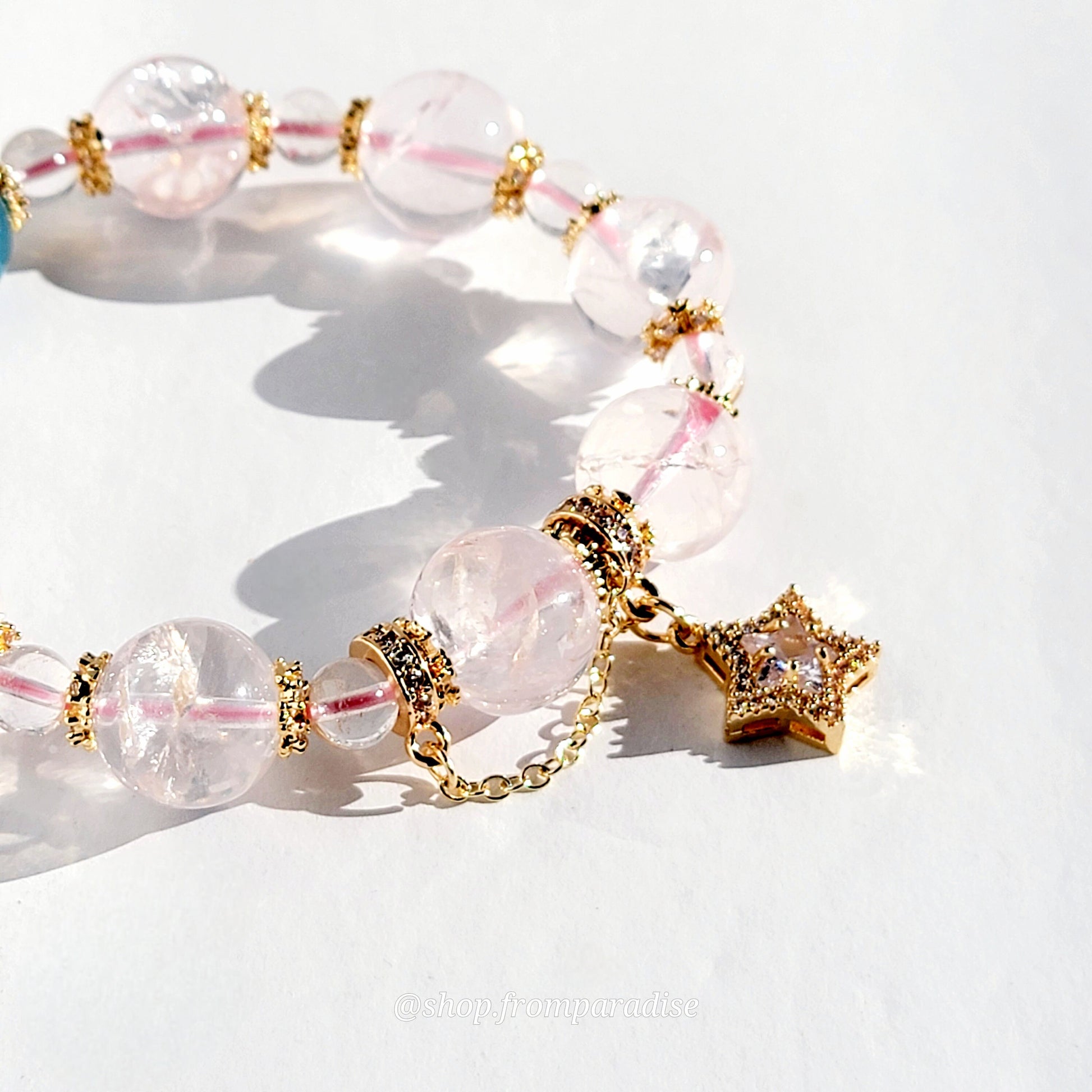 Rose Quartz and Aquamarine Star Charm Handmade Crystal Bracelet
