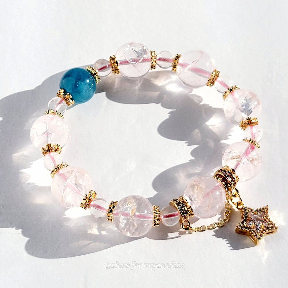Rose Quartz and Aquamarine Star Charm Handmade Crystal Bracelet