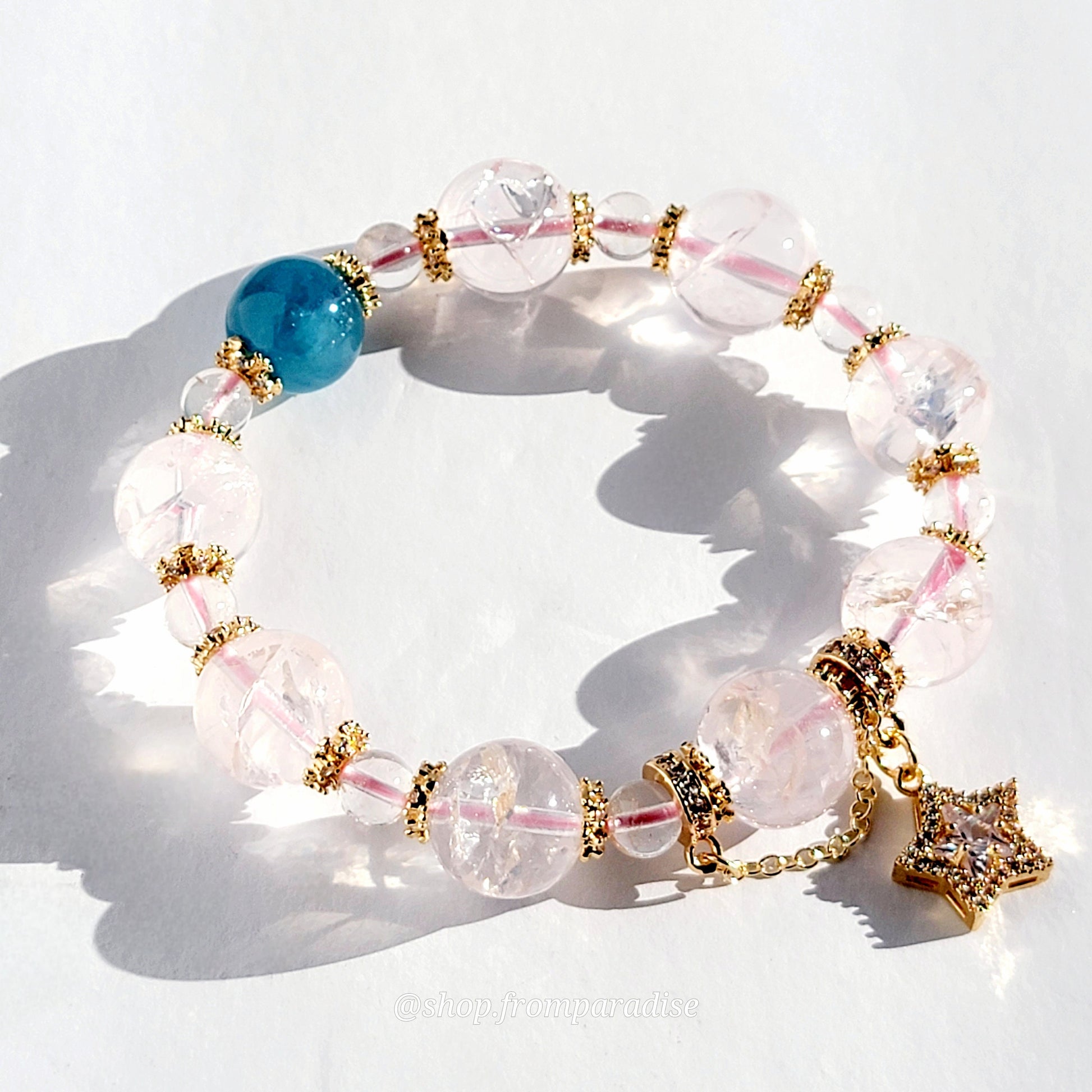 Rose Quartz and Aquamarine Star Charm Handmade Crystal Bracelet