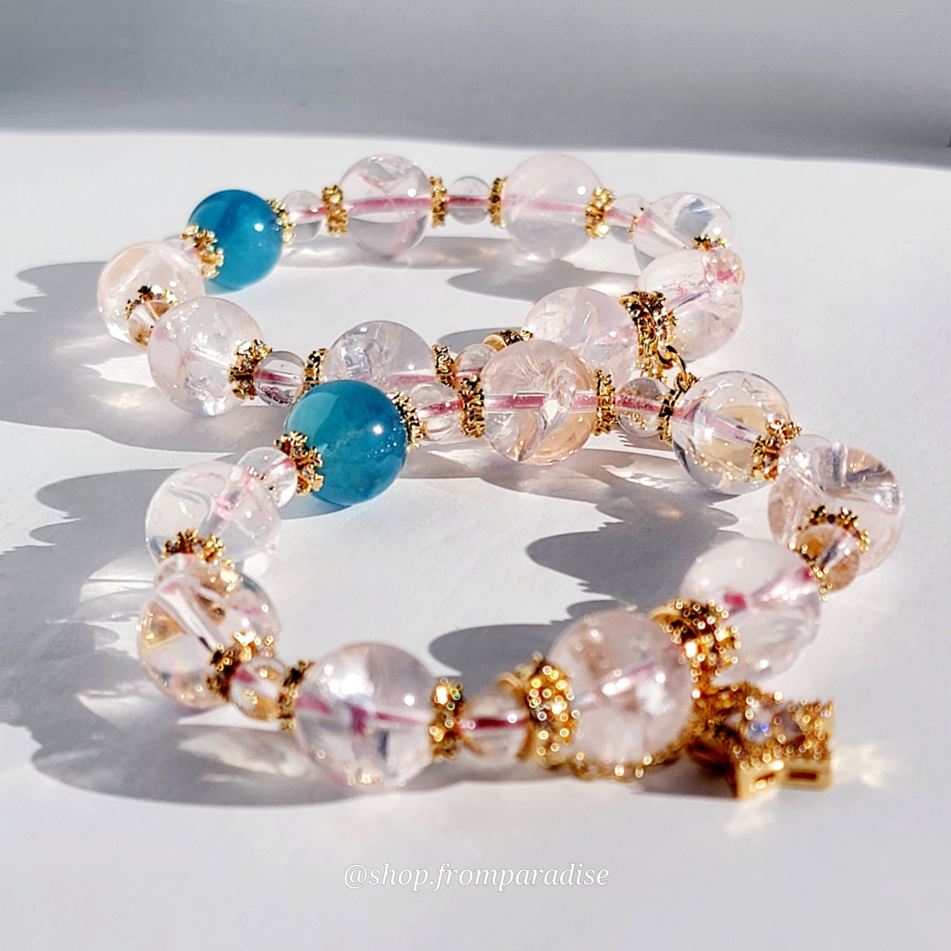 Rose Quartz and Aquamarine Charm Crystal Bracelet