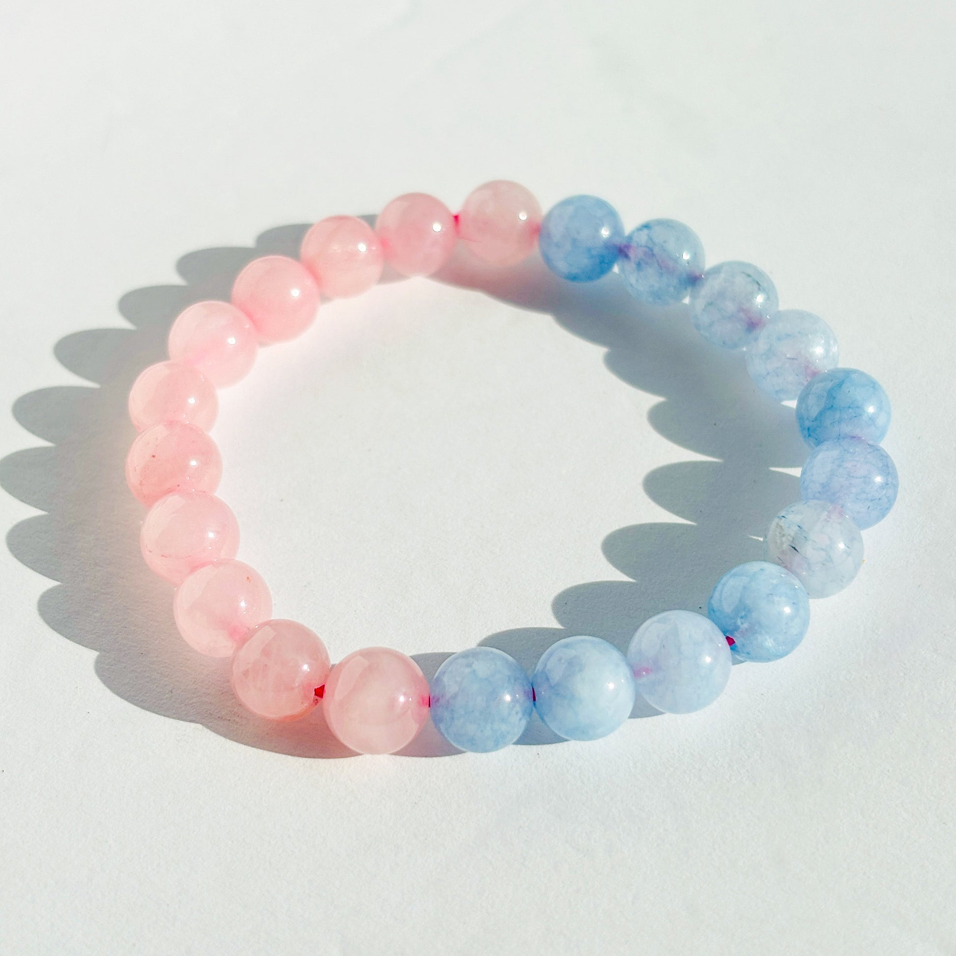 Blue Calcite and Rose Quartz Crystal Bracelet