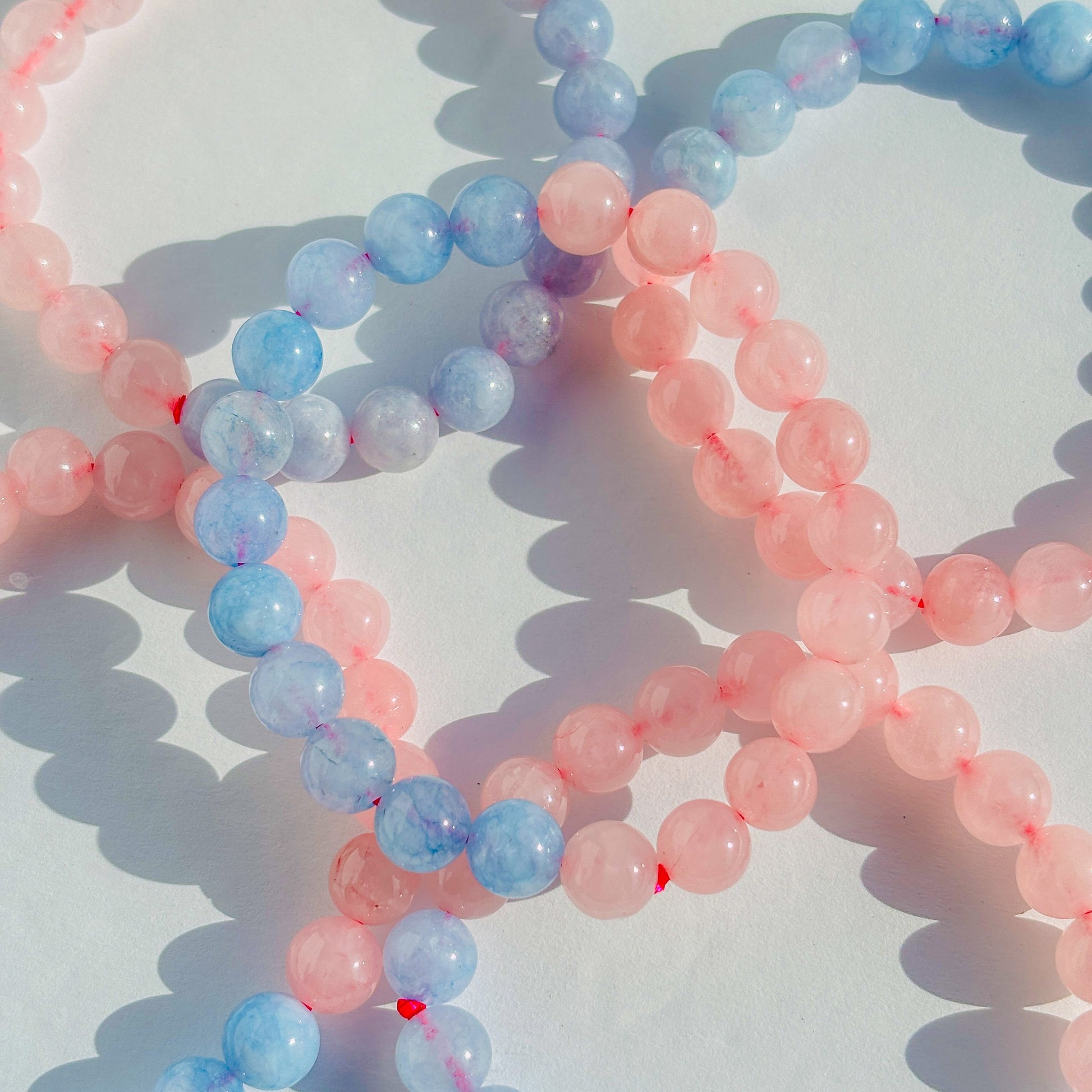 Blue Calcite and Rose Quartz Crystal Bracelet