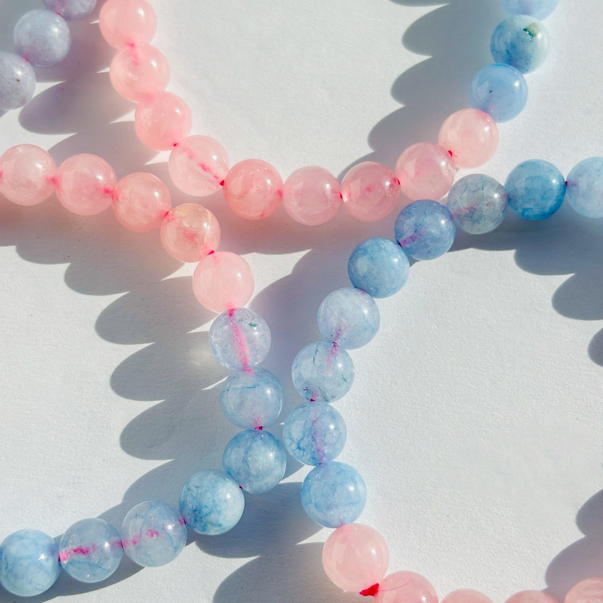 Blue Calcite and Rose Quartz Crystal Bracelet