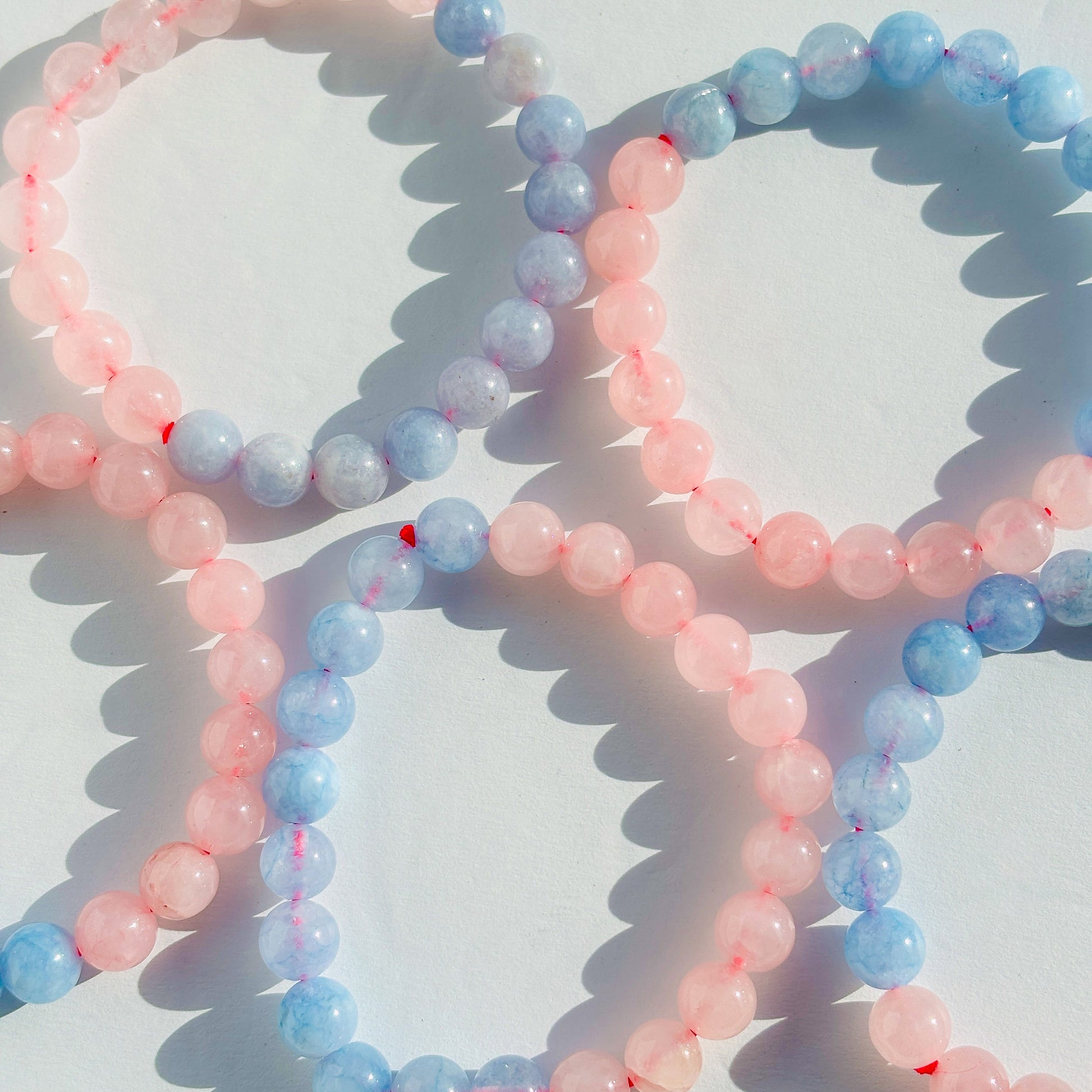 Blue Calcite and Rose Quartz Crystal Bracelet