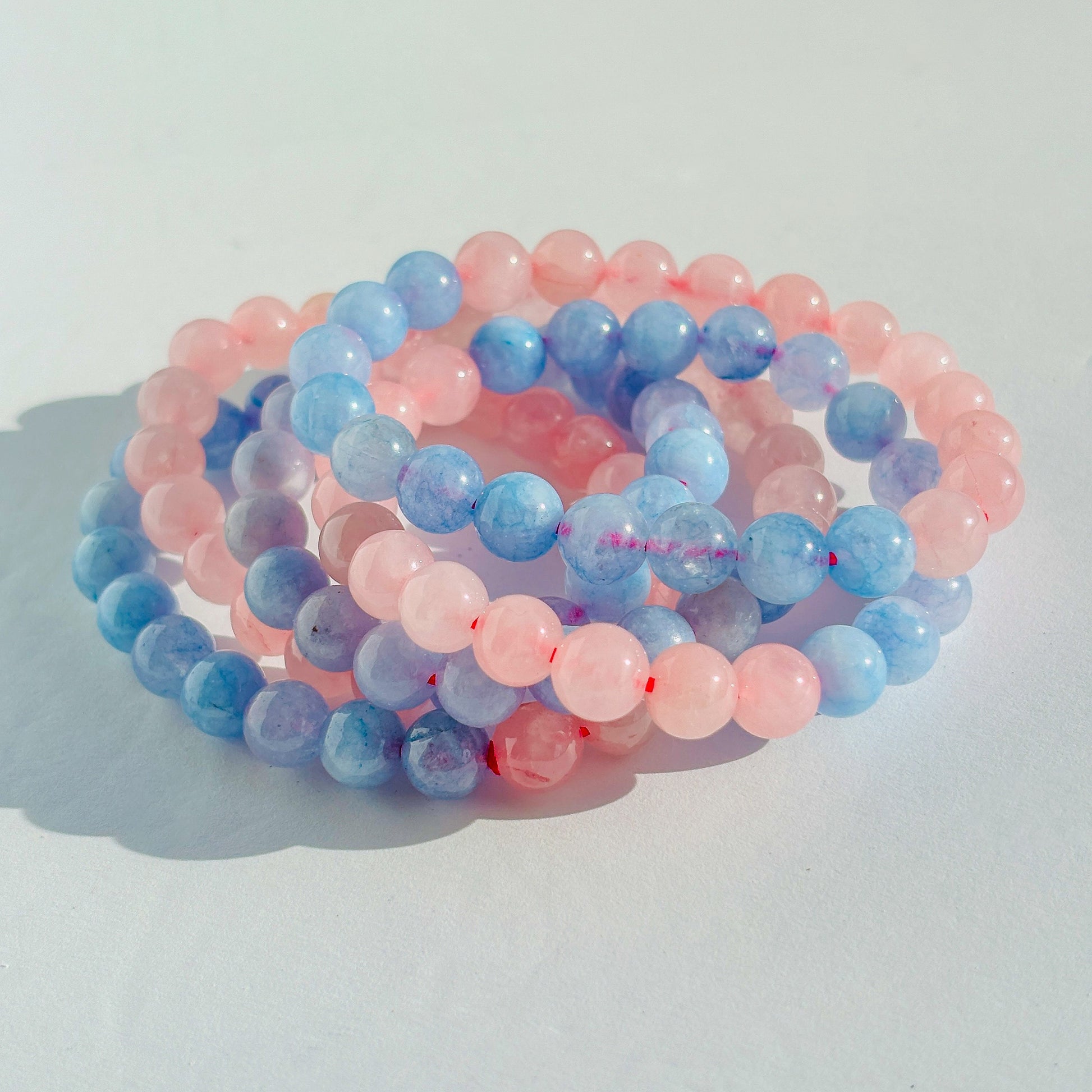 Blue Calcite and Rose Quartz Crystal Bracelet