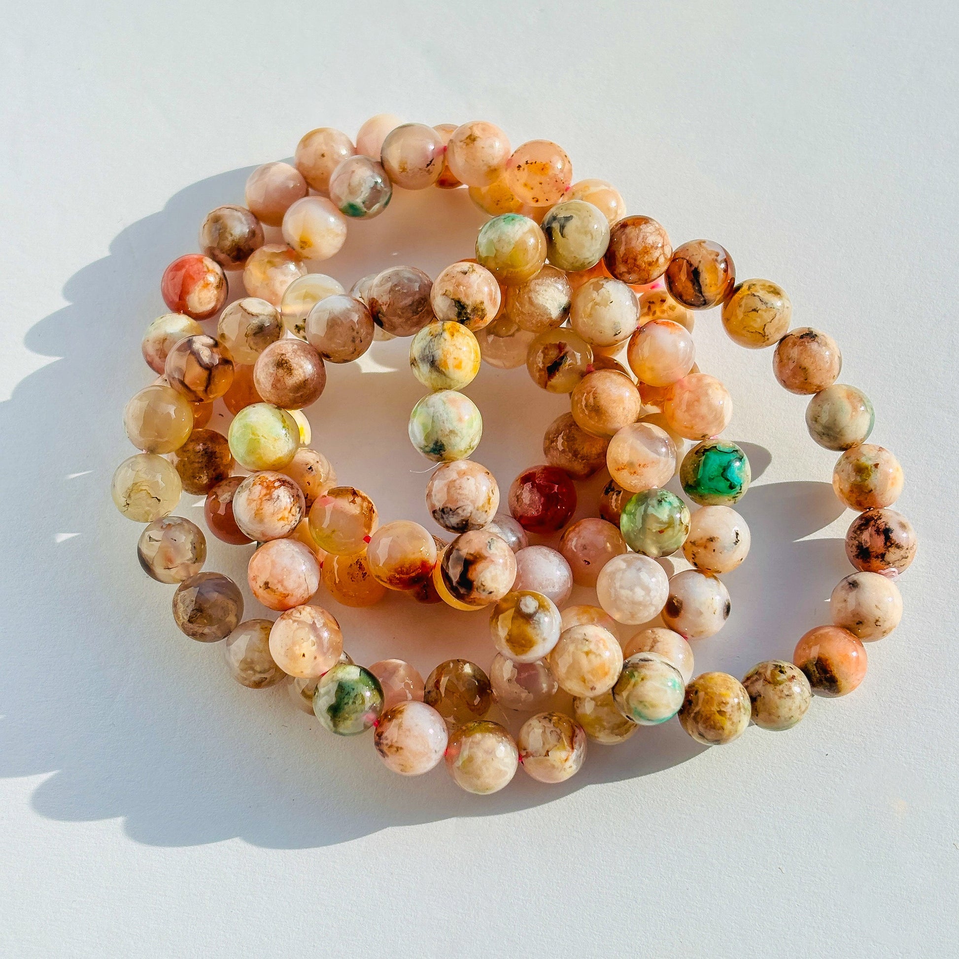 Flower Agate Crystal Stretch Gemstone Bracelet