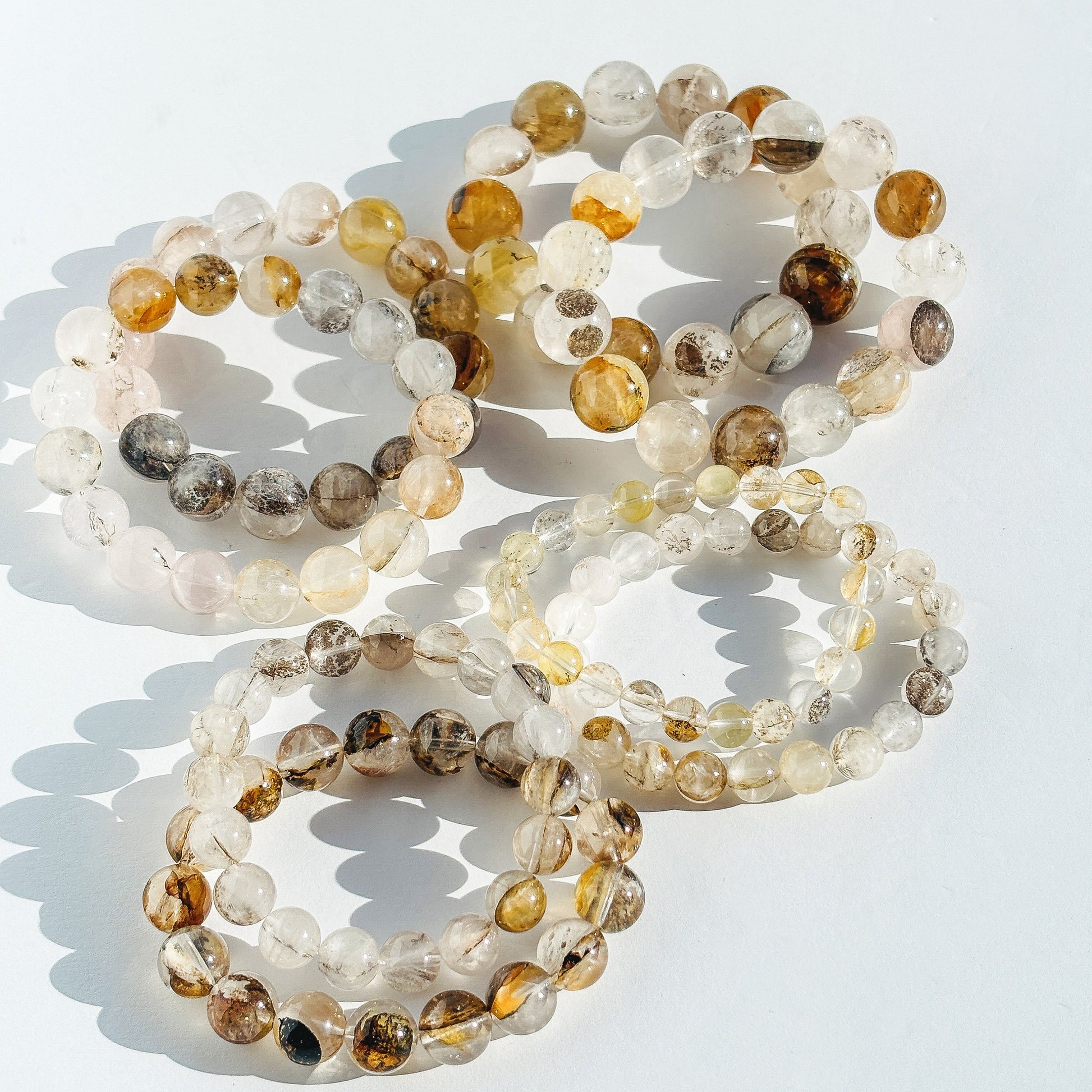 Dendritic Quartz Golden Healer Crystal Handmade Stretch Bracelet