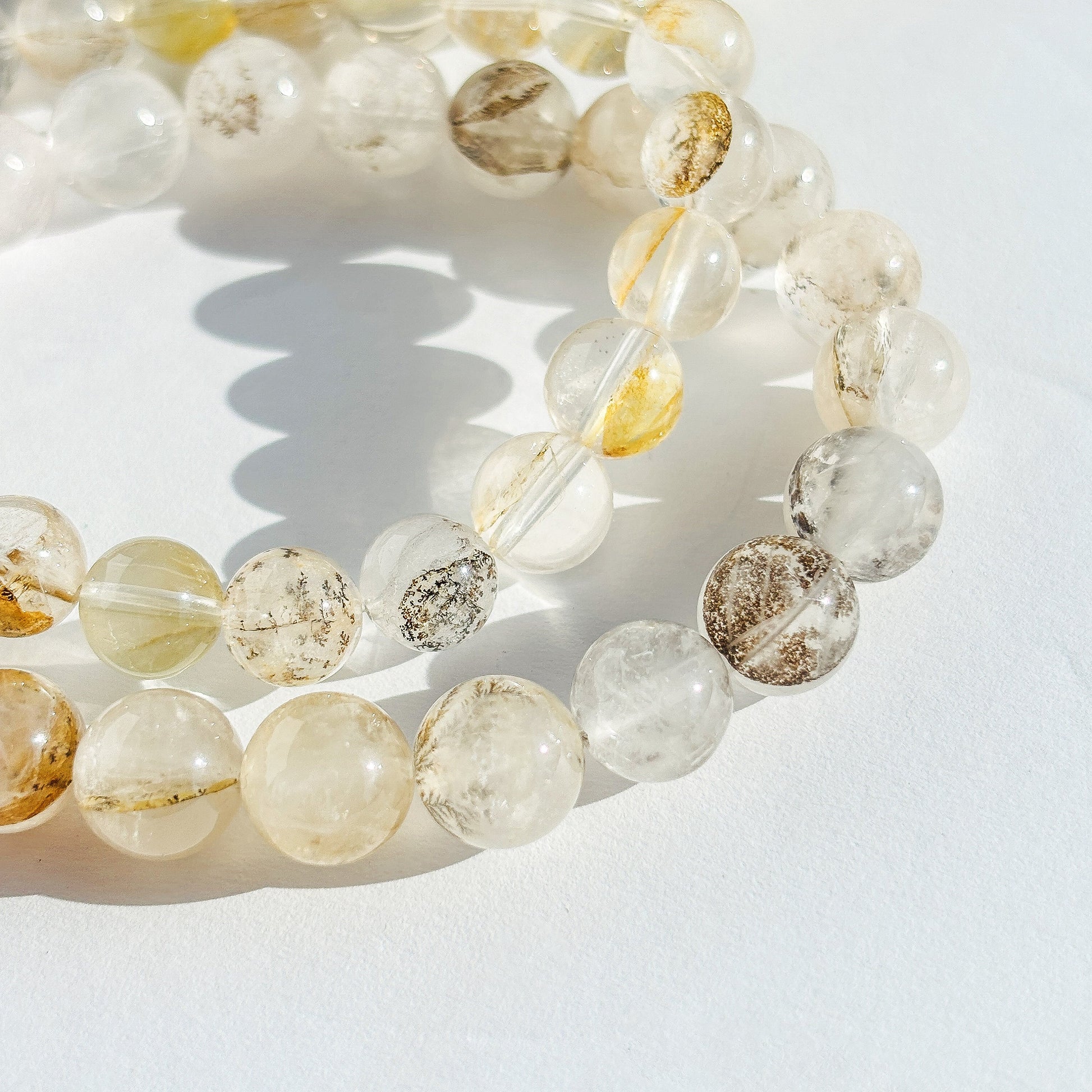 Dendritic Golden Healer Quartz Crystal Handmade Stretch Bracelet
