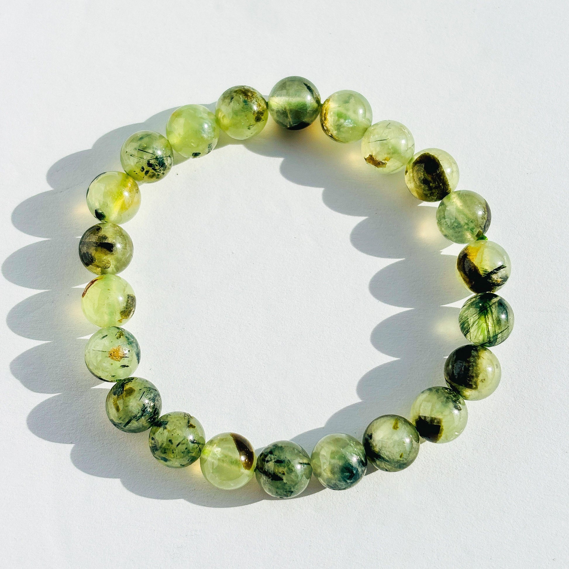 Prehnite with Epidote Crystal Stretch Bracelet