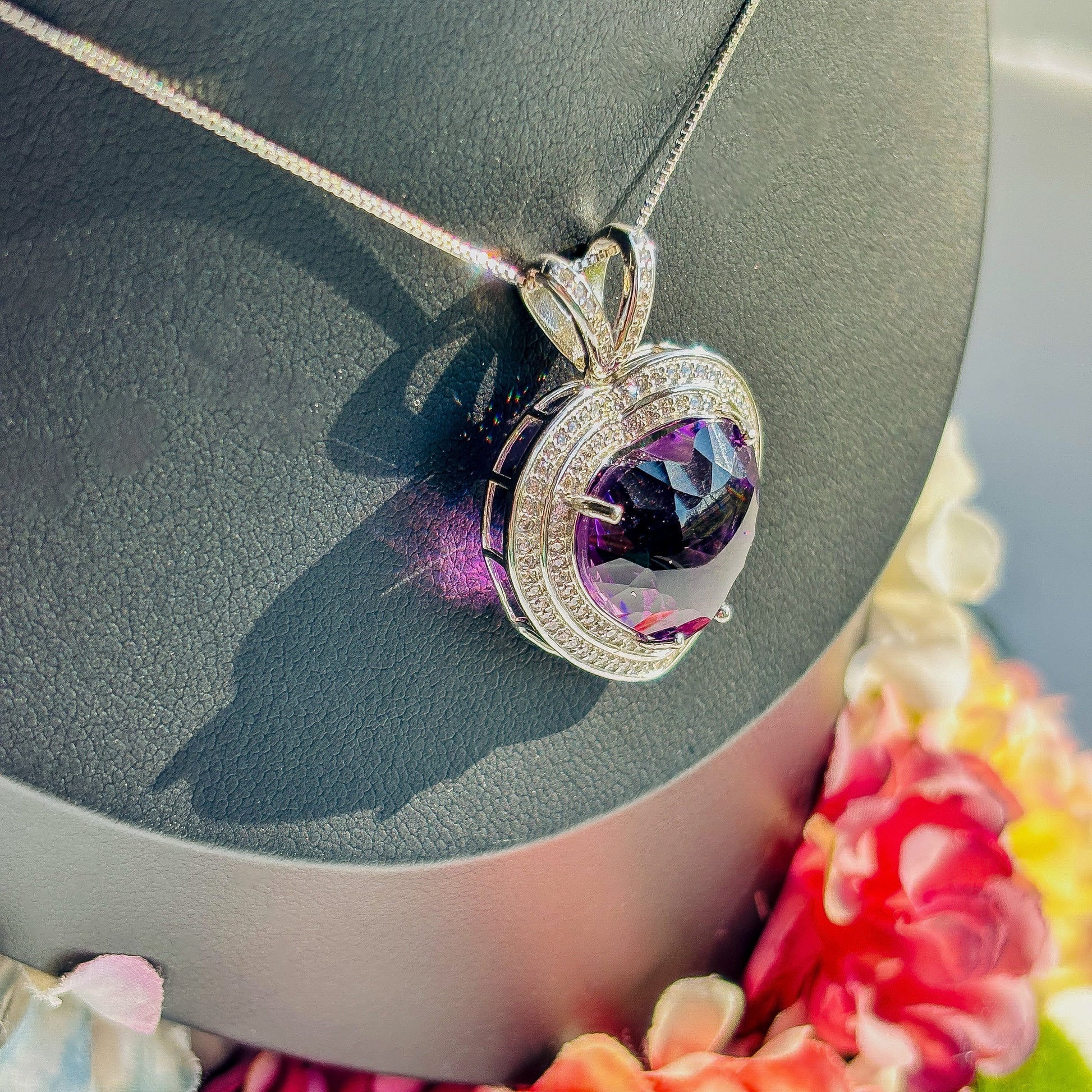 Amethyst Sterling Silver Womens Gemstone Necklace