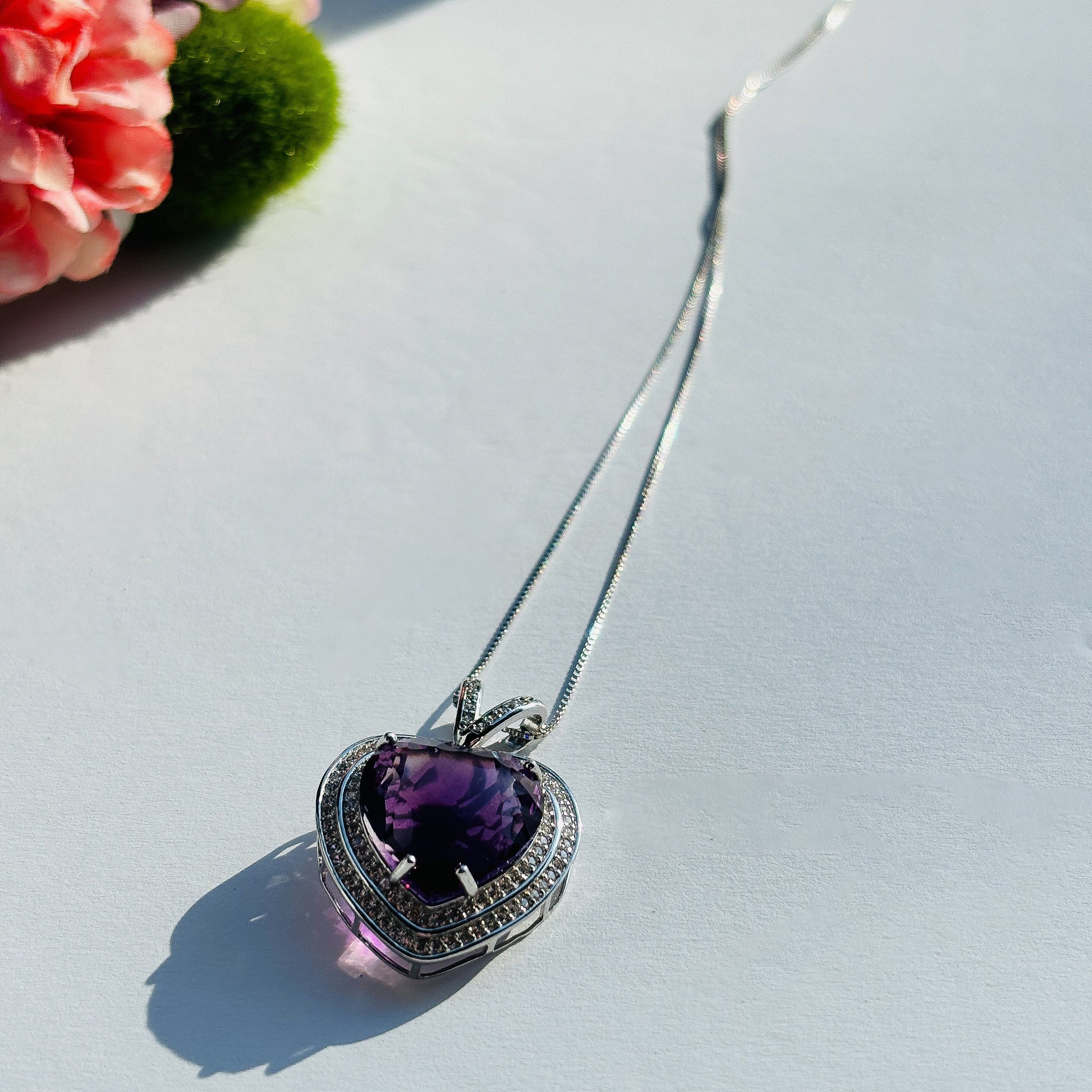 Amethyst Sterling Silver Womens Gemstone Necklace