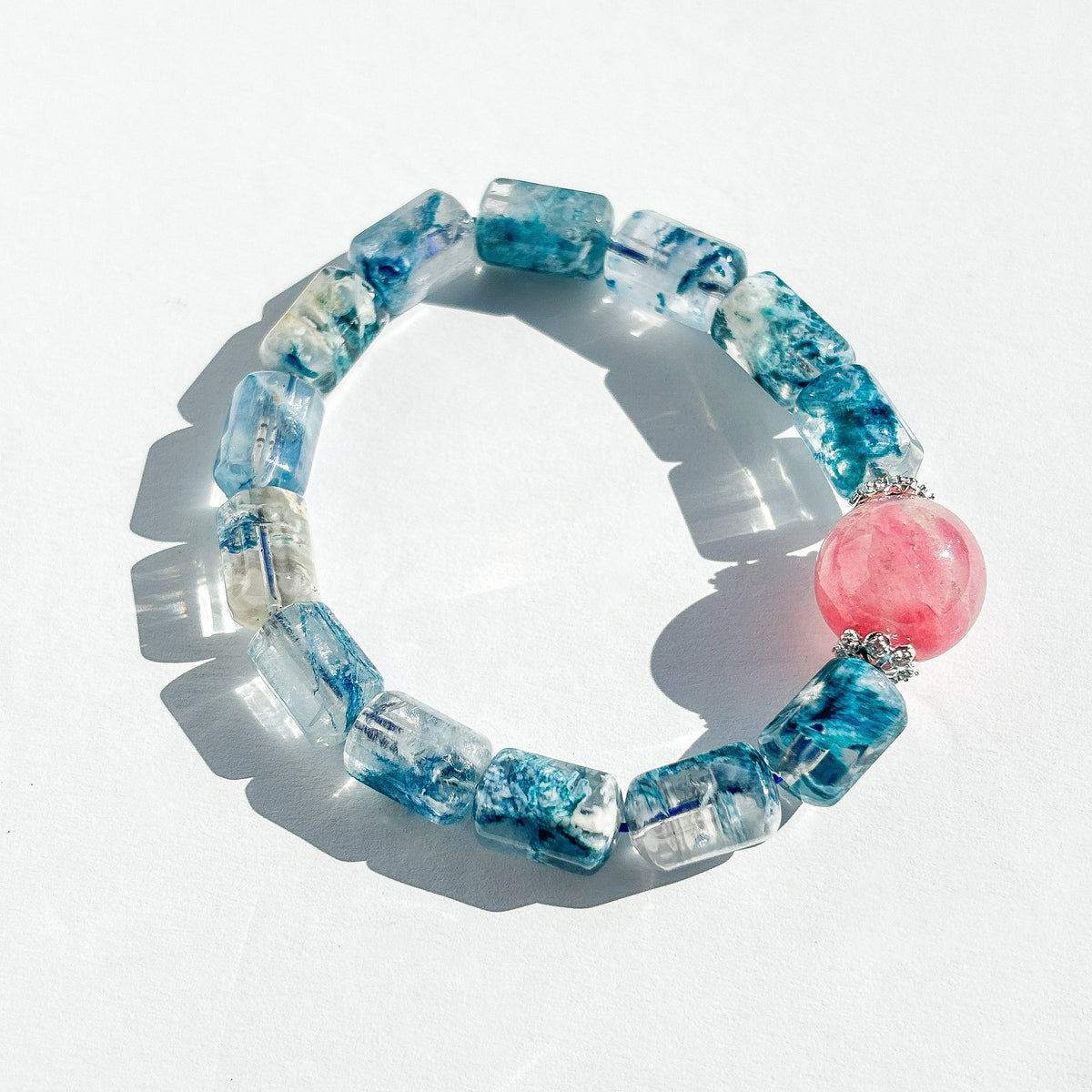 Blue Lodolite Garden Quartz Rhodonite In Quartz Crystal Bracelet