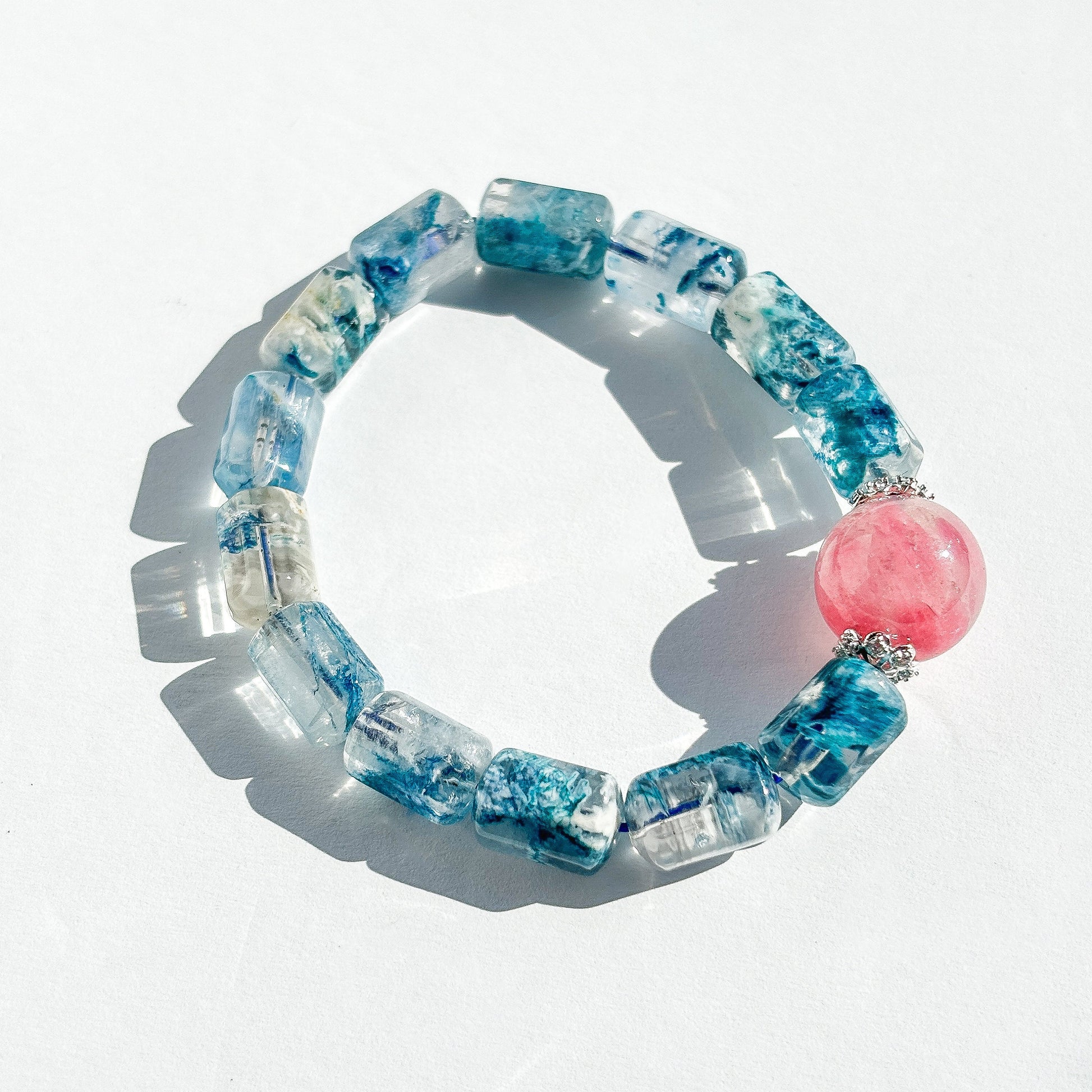 Blue Lodolite Garden Quartz Rhodonite In Quartz Crystal Bracelet
