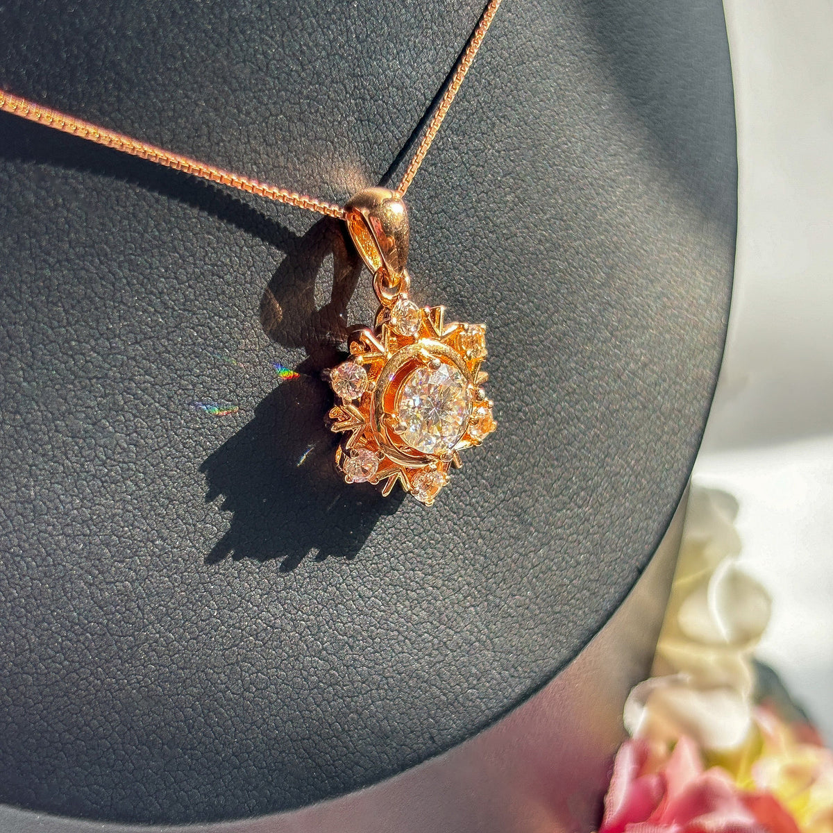 Rose Gold Moissanite Snowflake Womens Necklace