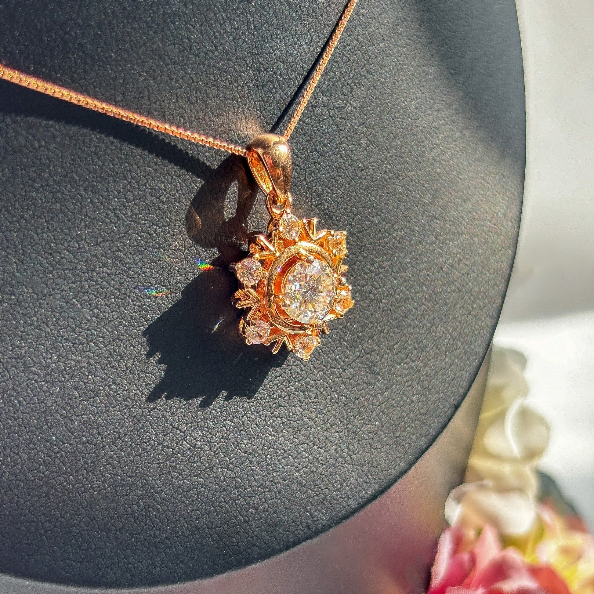 Rose Gold Moissanite Snowflake Womens Necklace