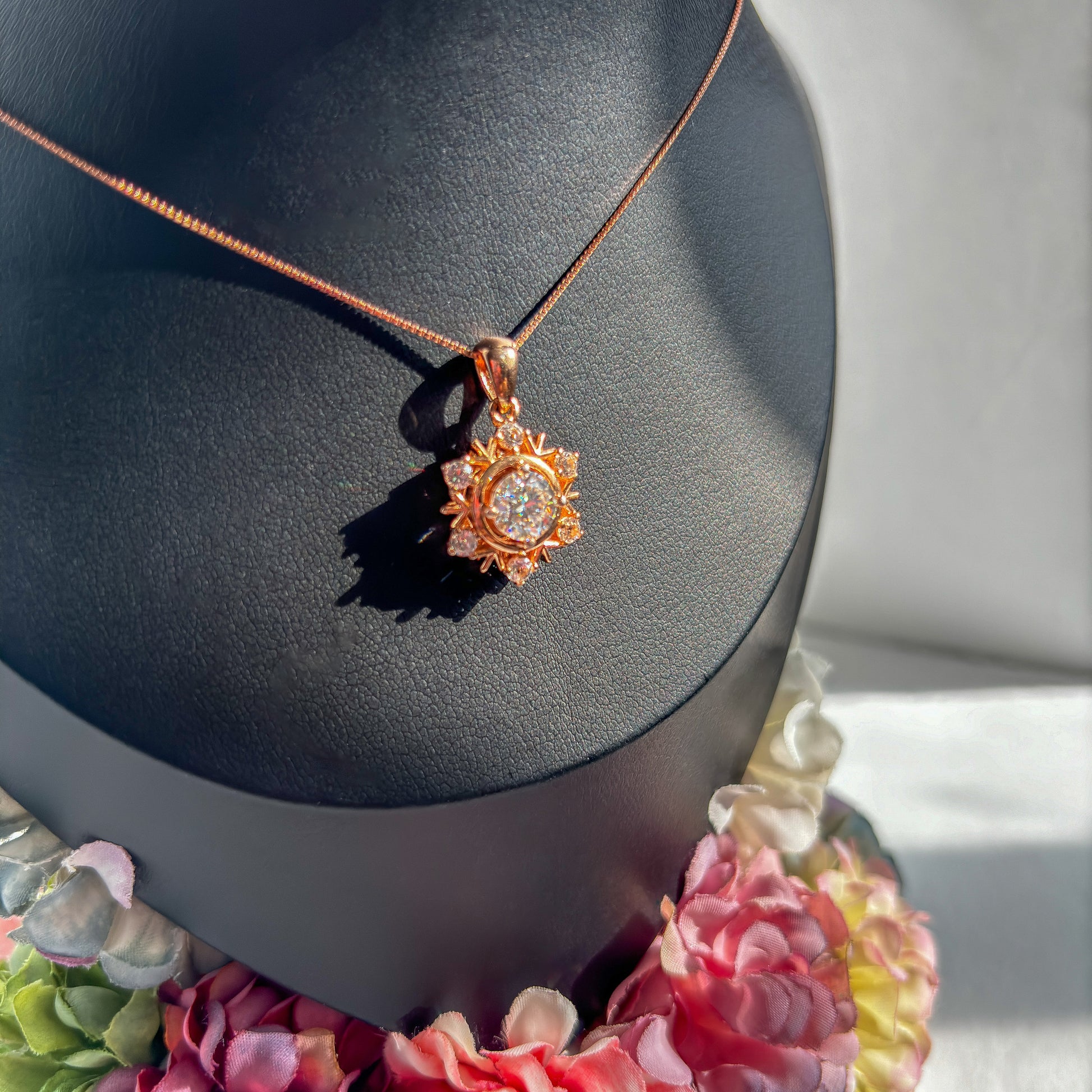 Rose Gold Moissanite Snowflake Womens Necklace