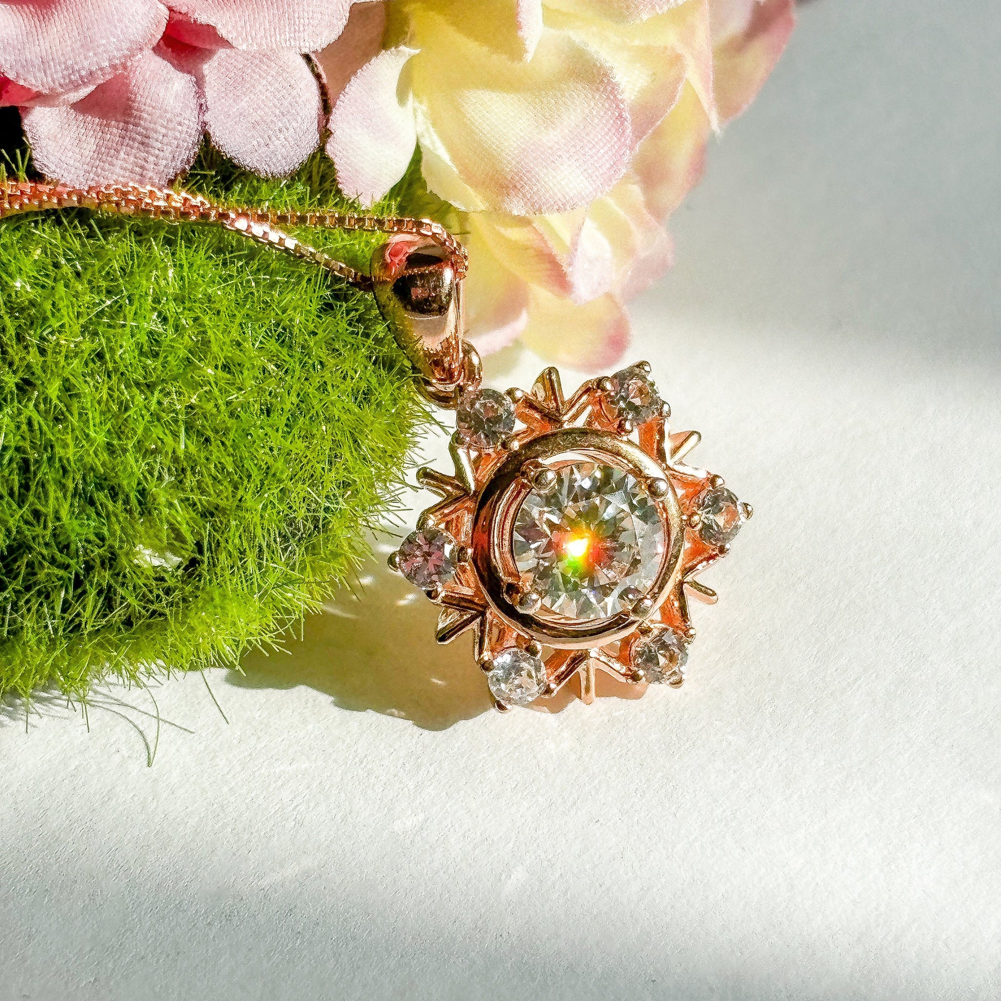 Rose Gold Moissanite Snowflake Womens Necklace