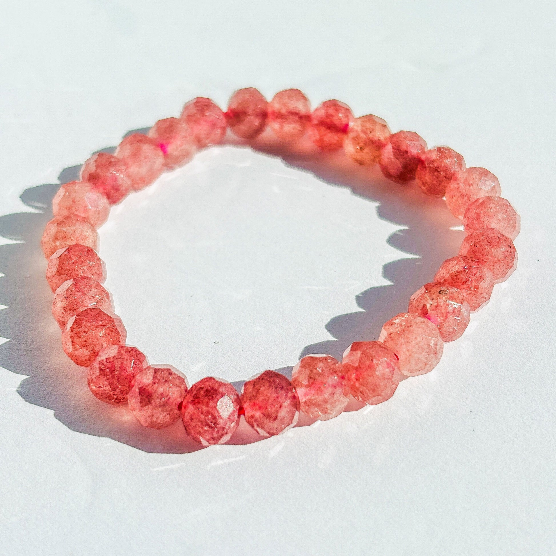 Pink Strawberry Quartz Faceted Crystal Bracelet