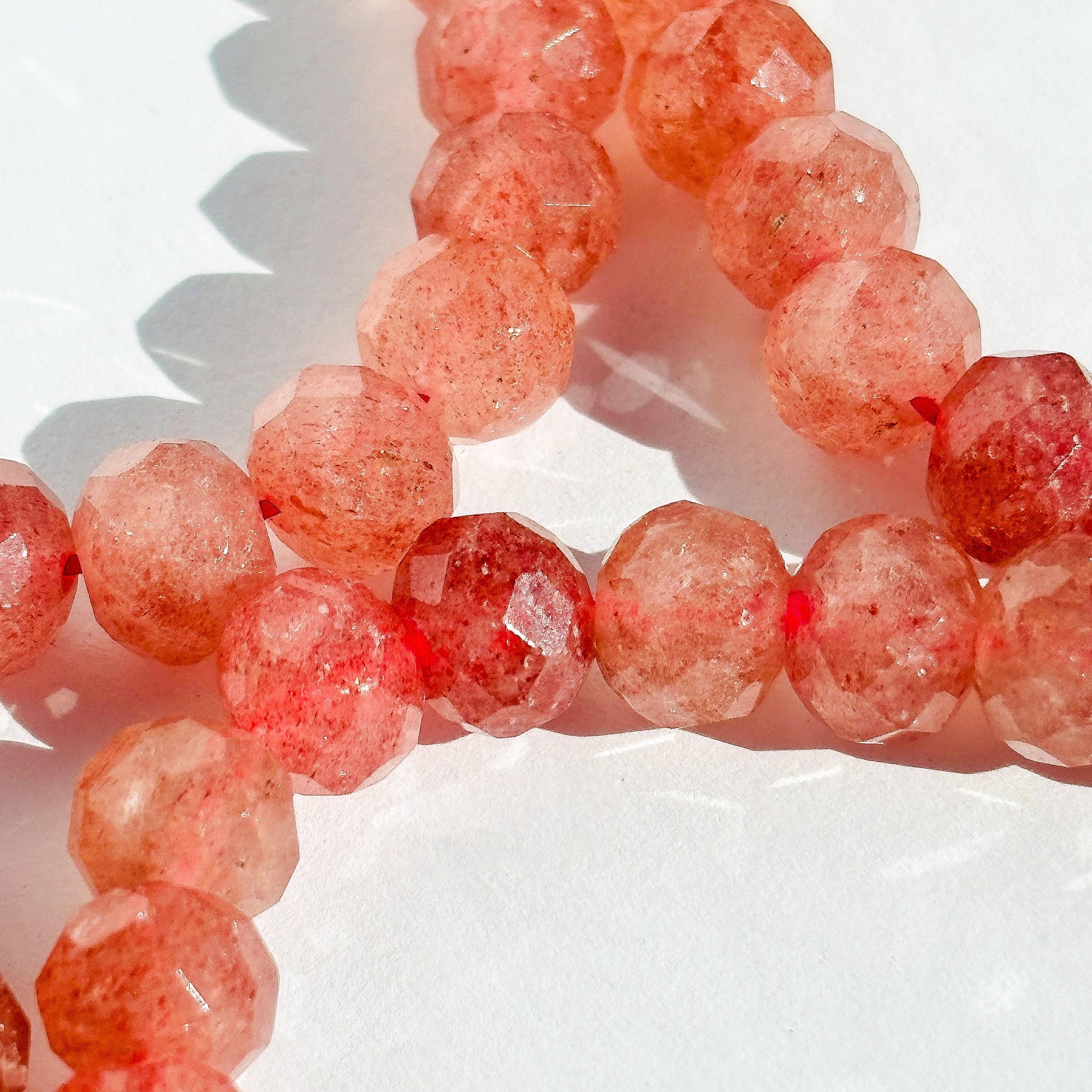 Pink Strawberry Quartz Faceted Crystal Bracelet