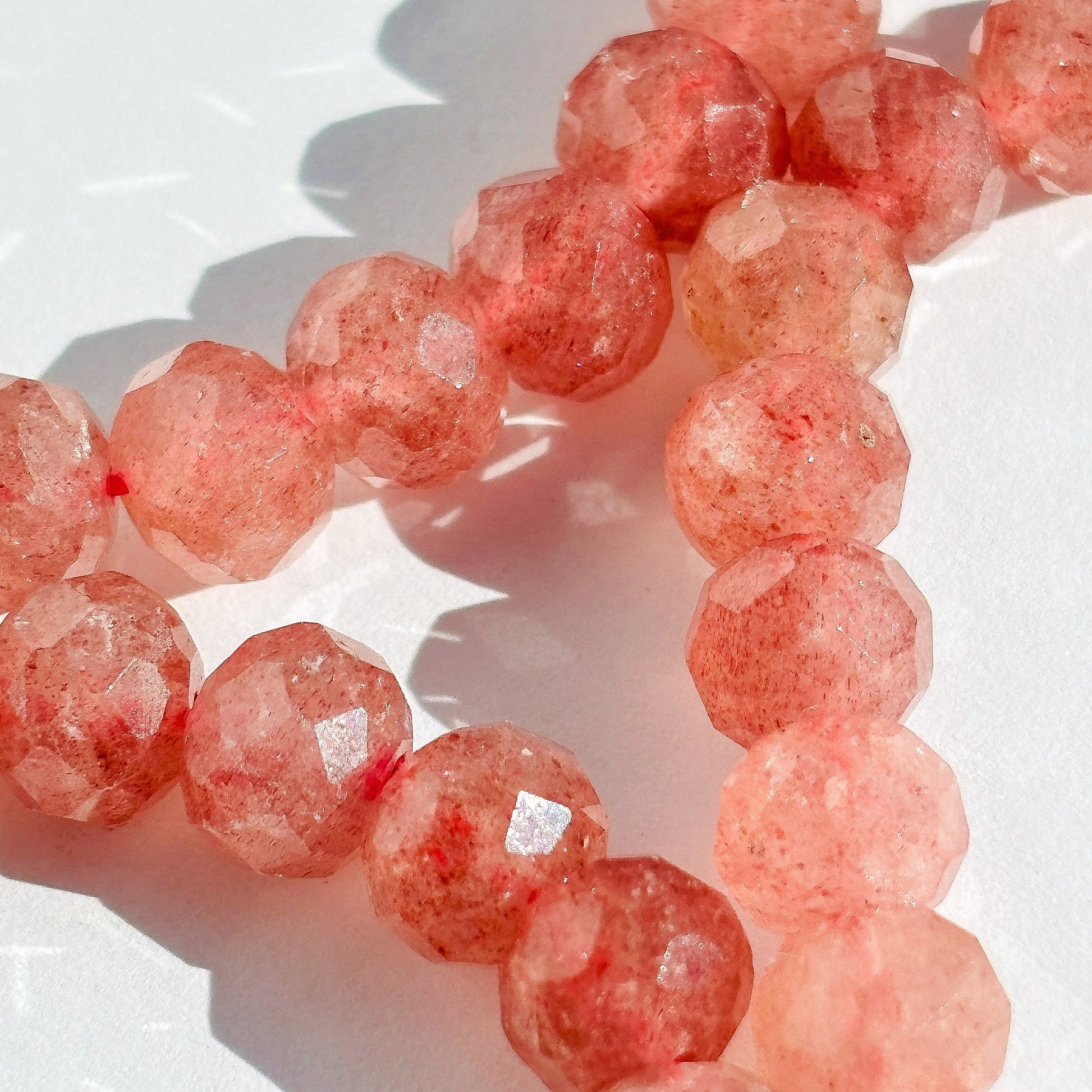Pink Strawberry Quartz Faceted Crystal Bracelet