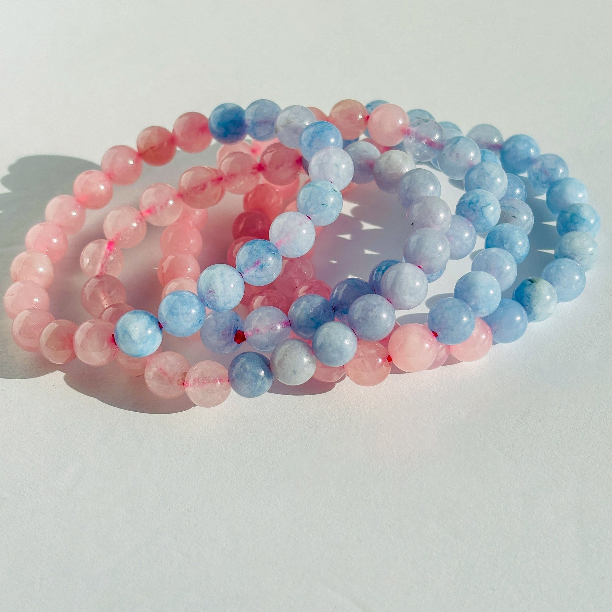 Blue Calcite and Rose Quartz Crystal Bracelet