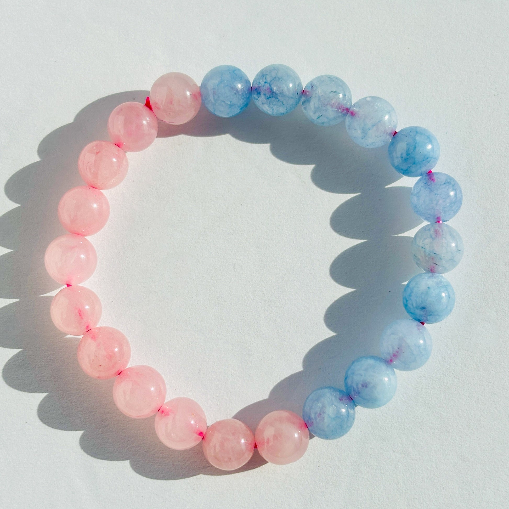 Blue Calcite and Rose Quartz Crystal Bracelet