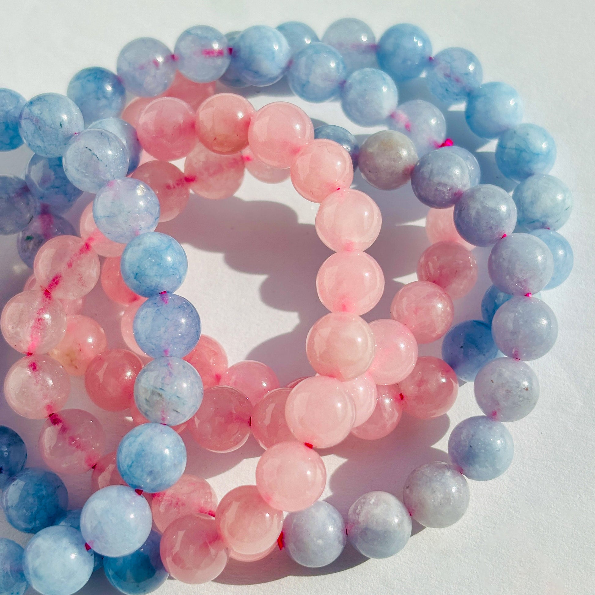 Blue Calcite and Rose Quartz Crystal Bracelet